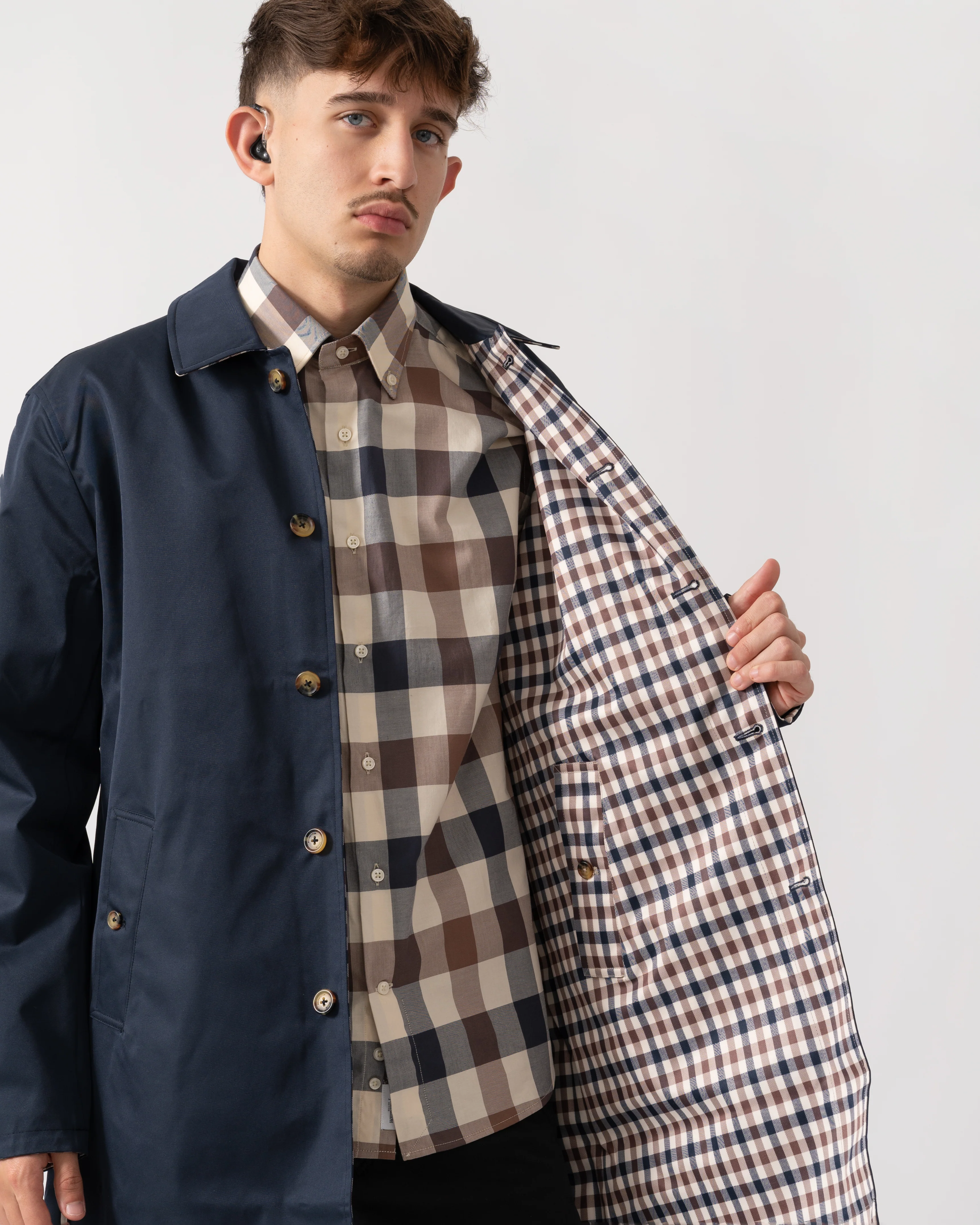 Aquascutum Mens Archival Reversible Mid Coat - Navy 11 - Image 3