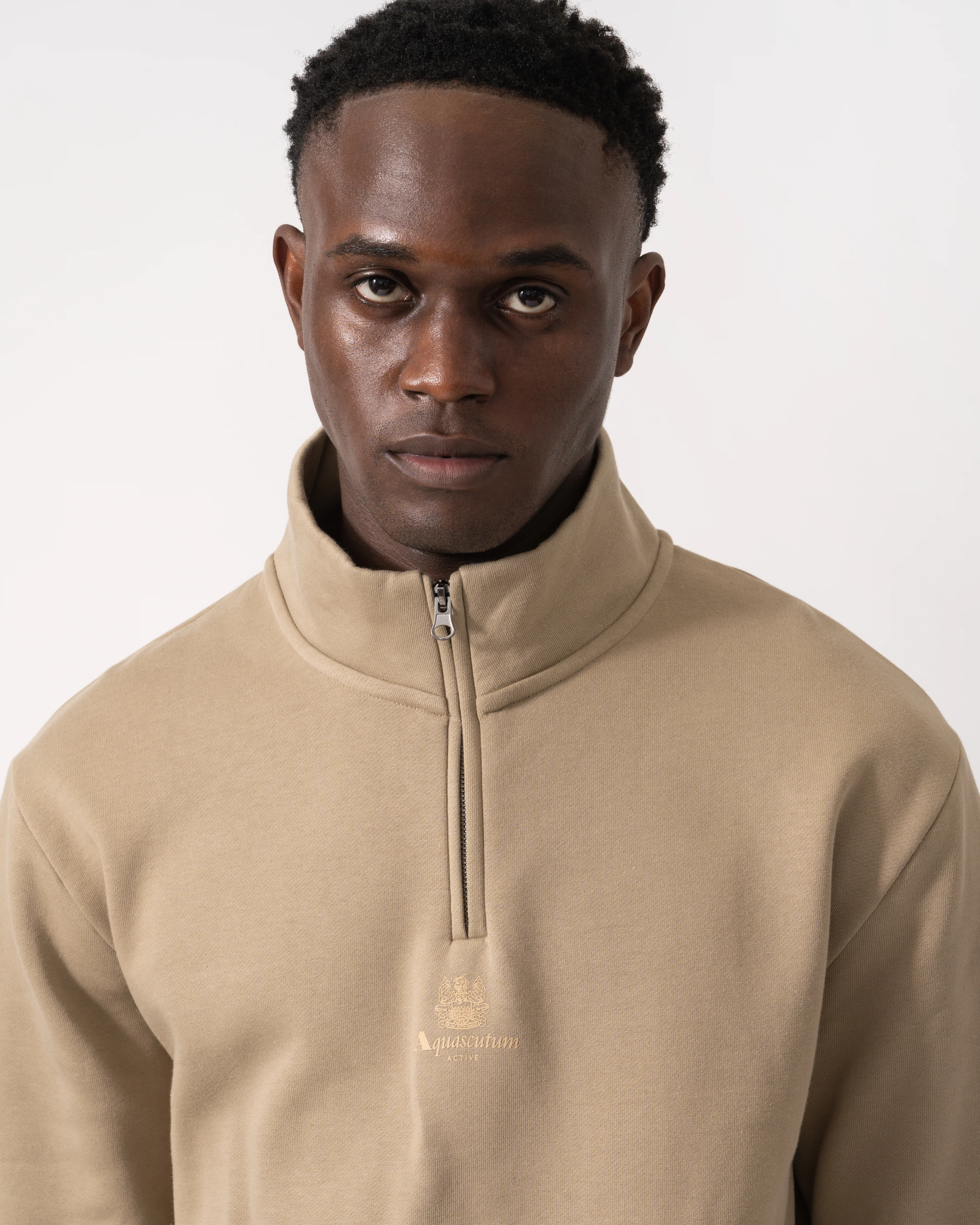 Aquascutum Mens Centered Logo 1/4 Zip Fleece - Khaki 38 - Image 3
