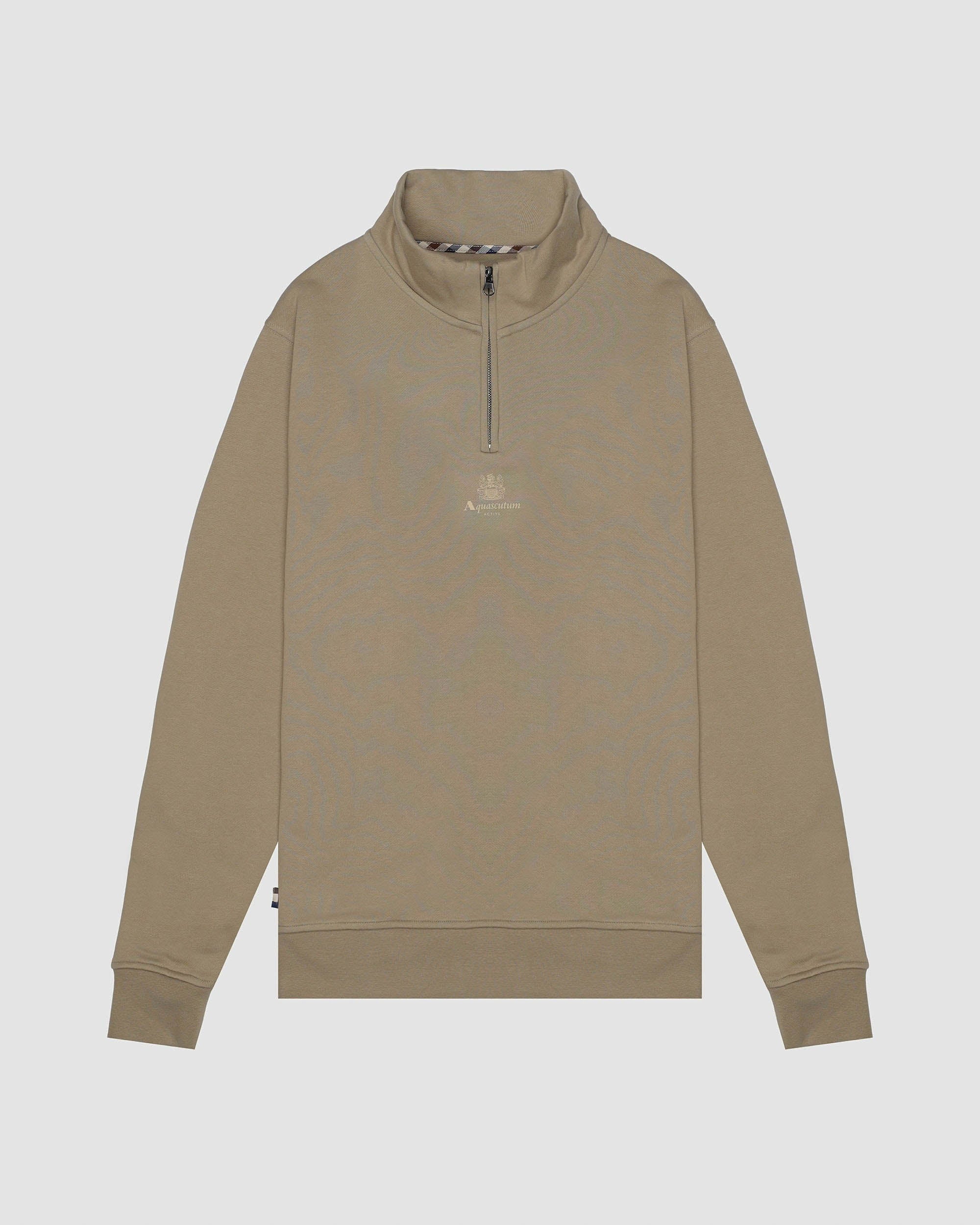 Aquascutum Mens Centered Logo 1/4 Zip Fleece - Khaki 38 - Image 5