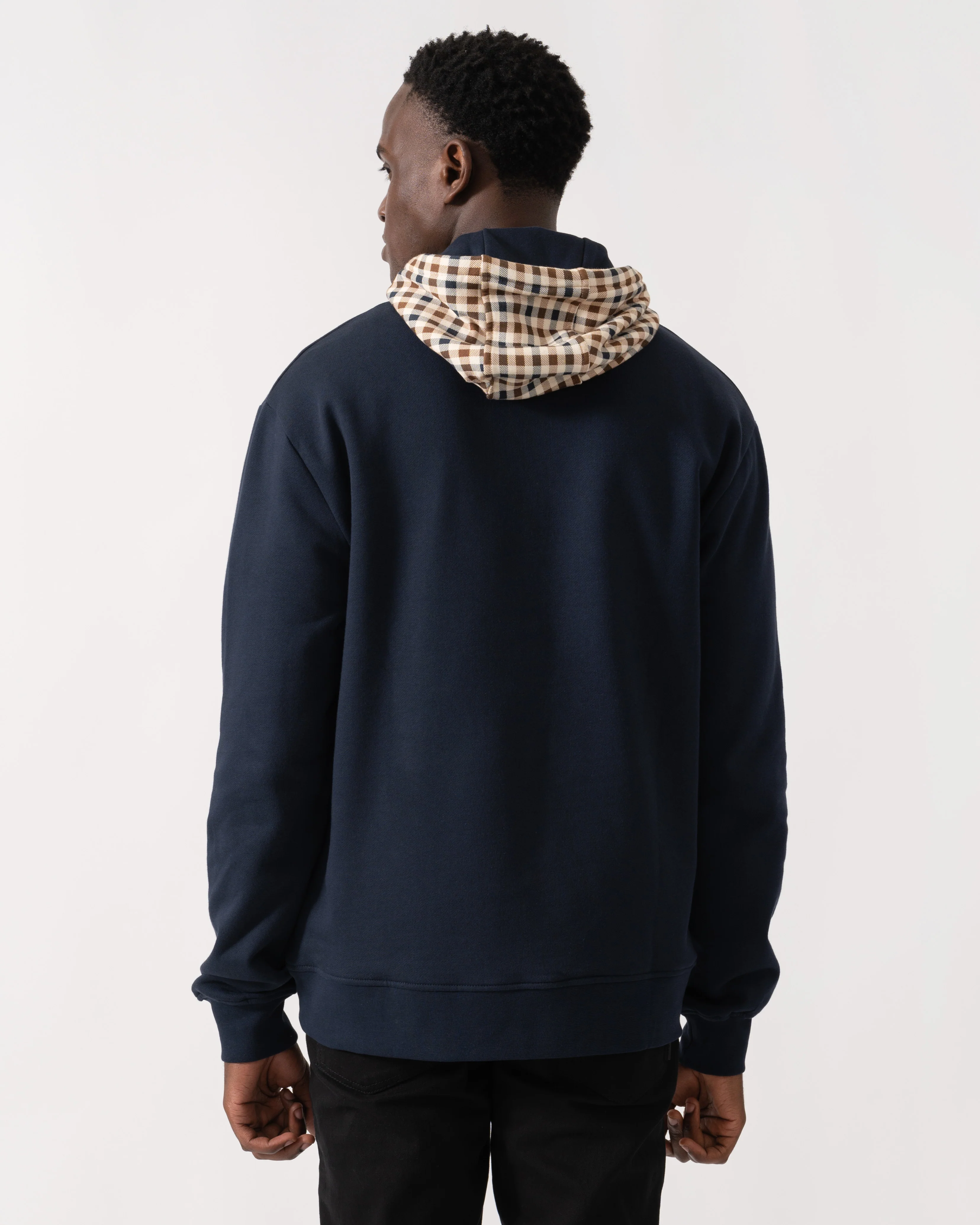 Aquascutum Mens Club Check Hoodie Fleece - Navy 11 - Image 4