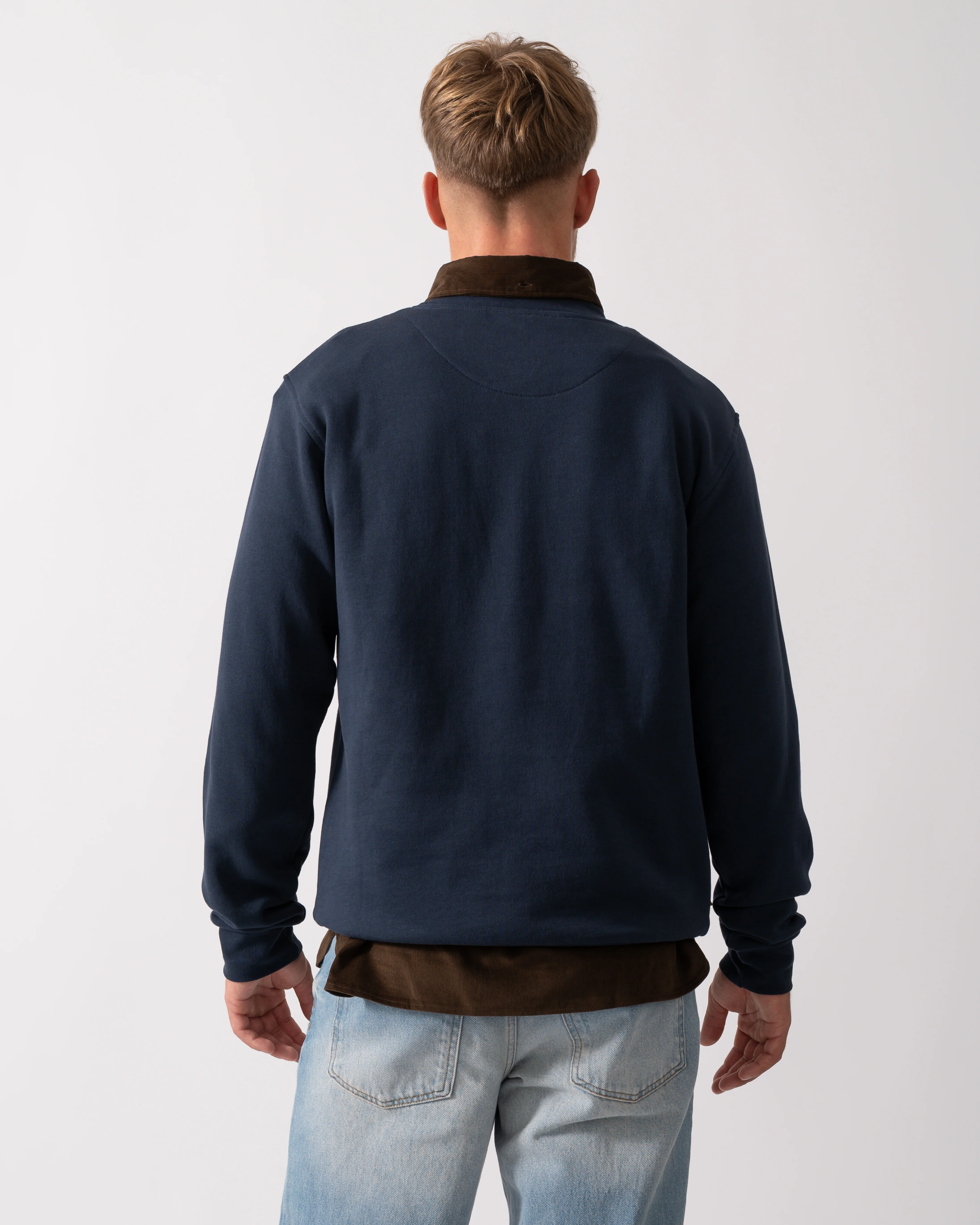 Aquascutum Mens Club Check Shoulder Crew Neck Fleece Sweatshirt - Navy 11 - Image 4
