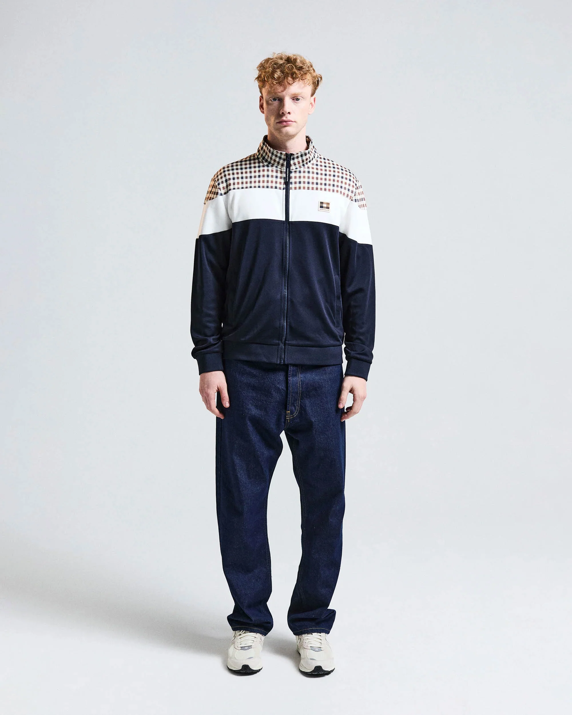 Aquascutum Mens Club Check Shoulder Track Top - Navy 11 - Image 3