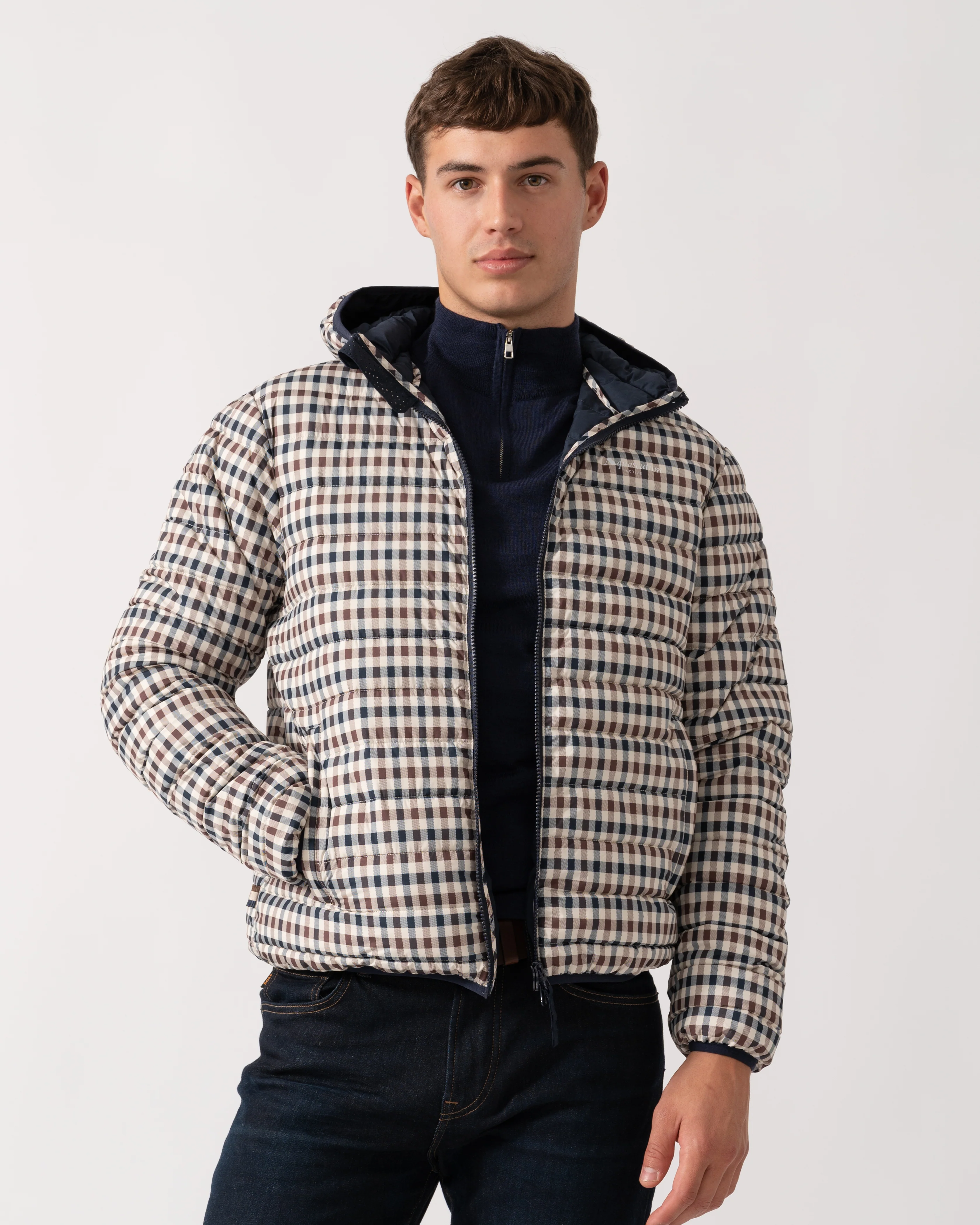Aquascutum Mens Hooded 100Gsm Jacket - Club Check 28 - Image 2