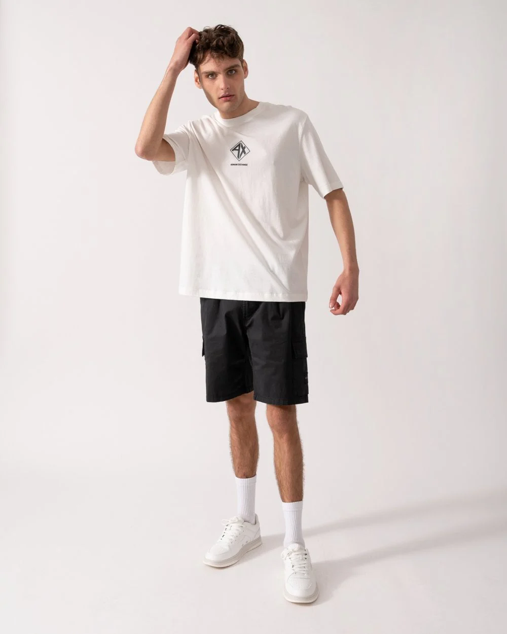 Armani Exchange Mens AX Diamond Logo T-Shirt - Off White U0009 - Image 3