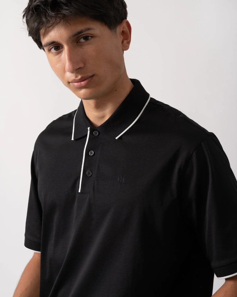 Armani Exchange Mens A|X Monogram Contrast Tipped Polo Shirt - Black UC001 - Image 2