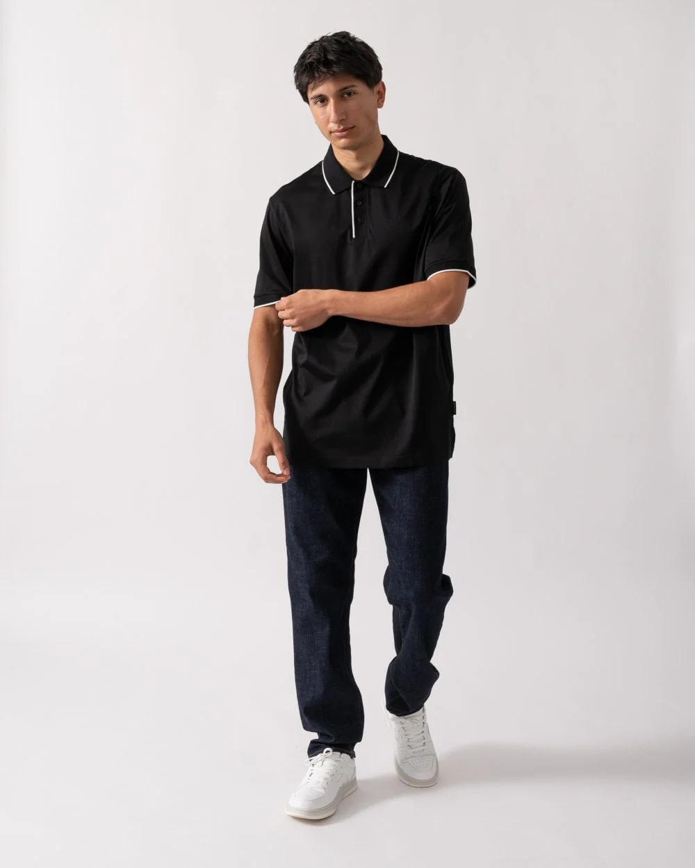 Armani Exchange Mens A|X Monogram Contrast Tipped Polo Shirt - Black UC001 - Image 3