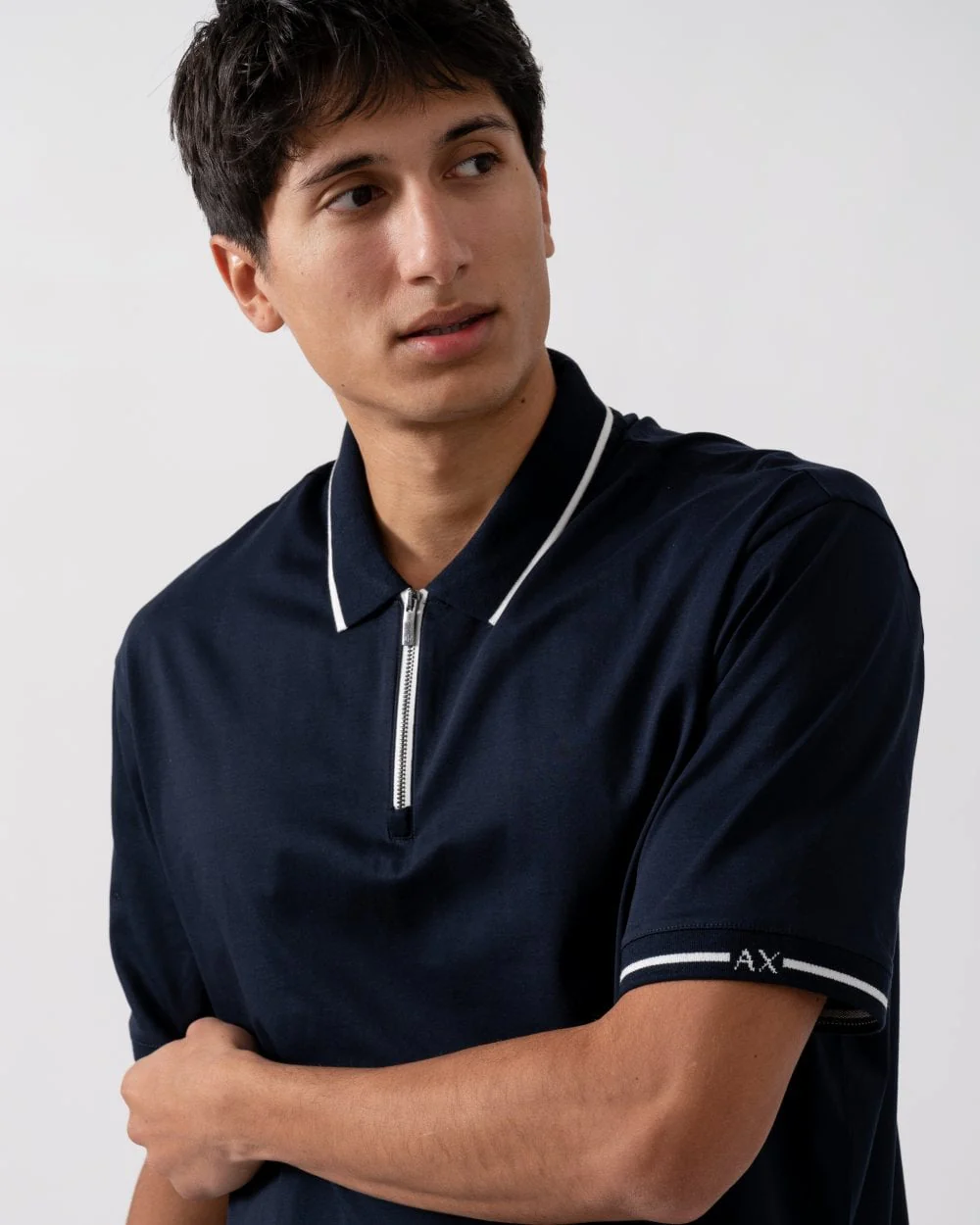Armani Exchange Mens Contrast Tipped Zip Placket Polo Shirt - Image 2