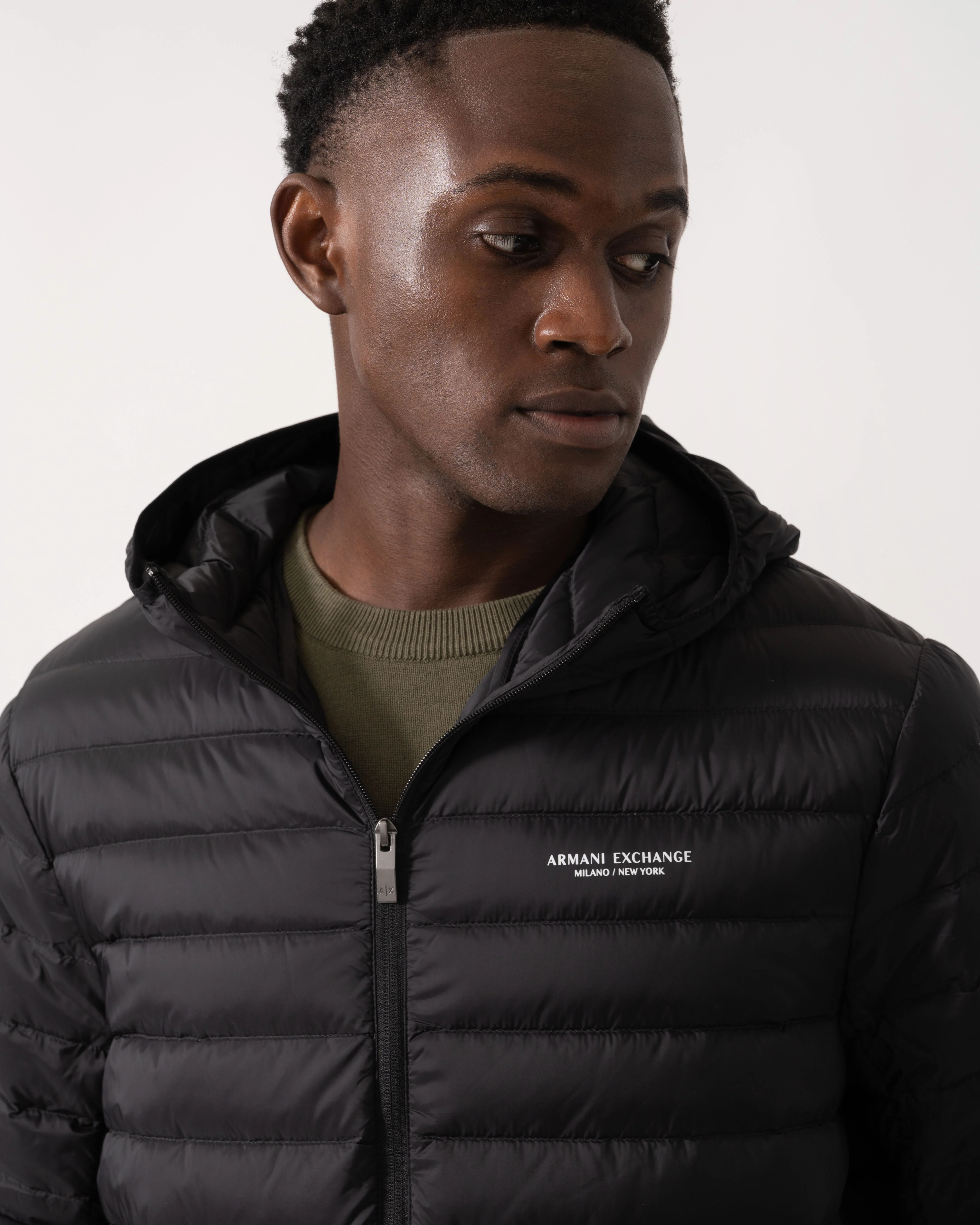 Armani Exchange Mens Milano/New York Hooded Down Jacket - Black UC001 - Image 2
