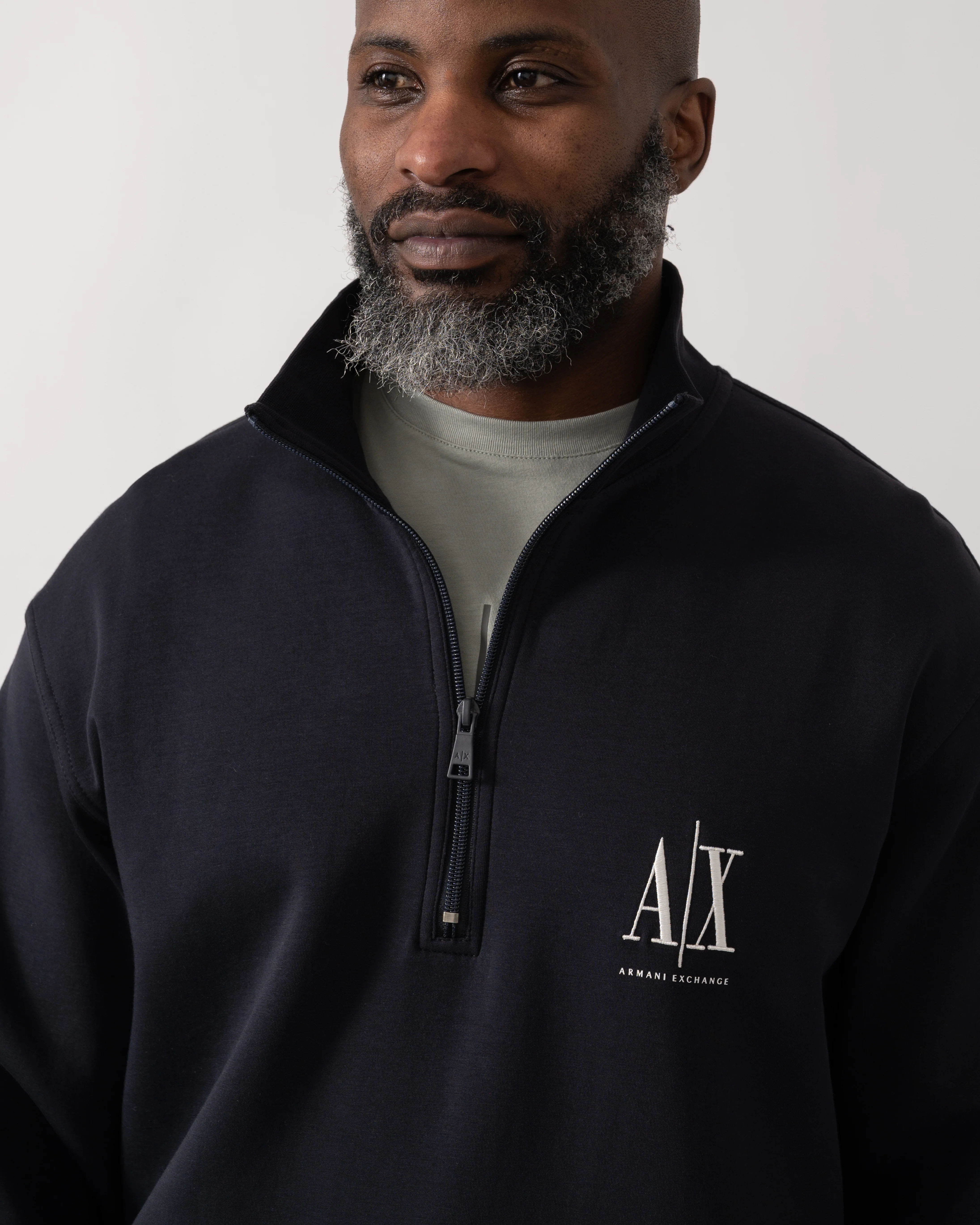 Armani Exchange Mens Embroidered A|X Logo 1/4 Zip Sweatshirt - Deep Navy UB101 - Image 3