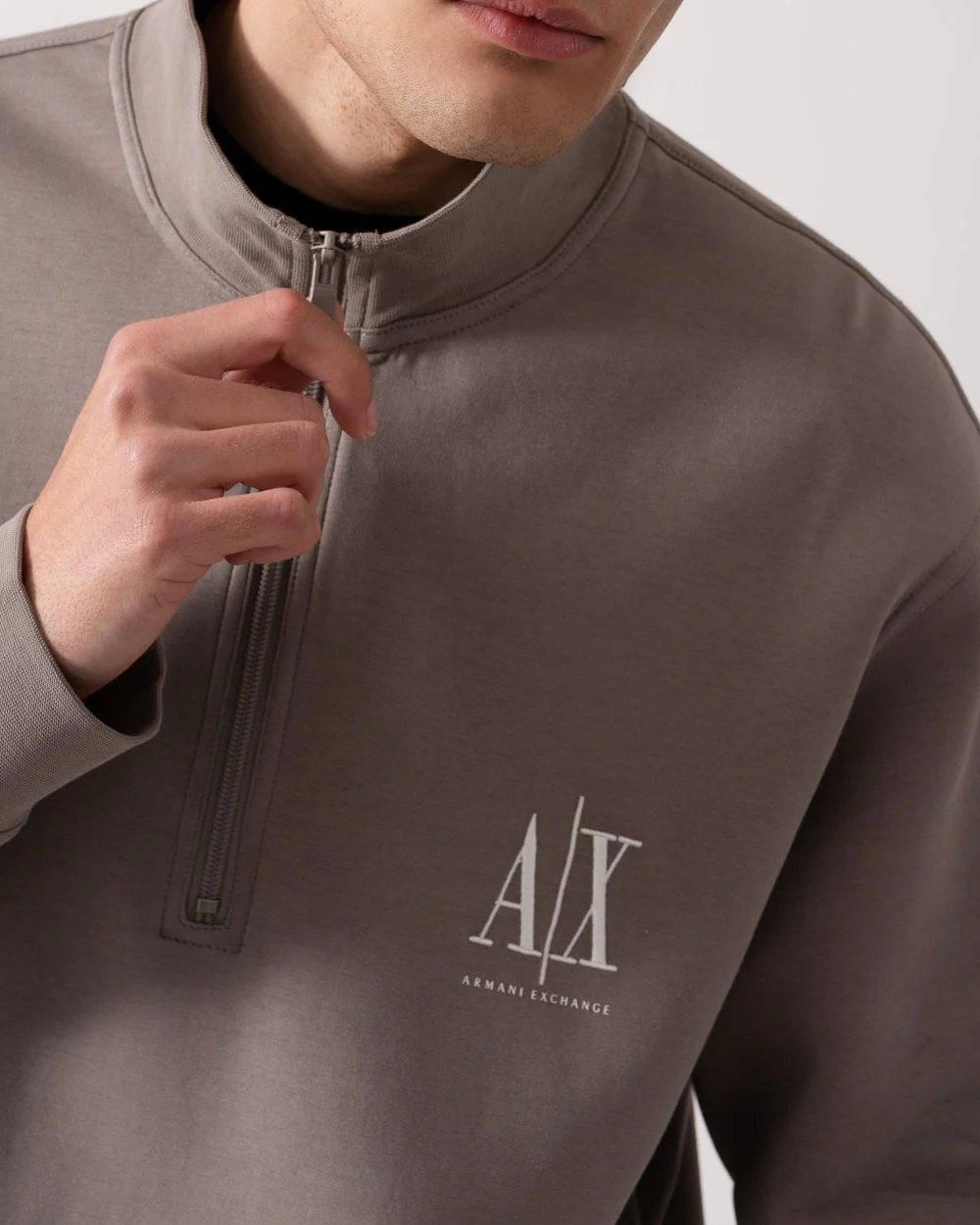 Armani Exchange Mens Embroidered A|X Logo 1/4 Zip Sweatshirt - Driftwood U6107 - Image 3