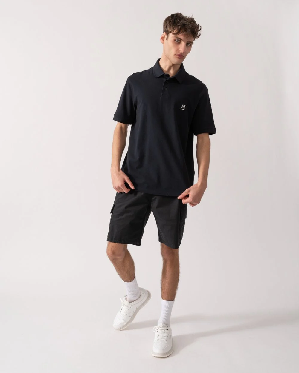Armani Exchange Mens Embroidered A|X Monogram Short Sleeve Polo Shirt - Deep Navy UB101 - Image 3