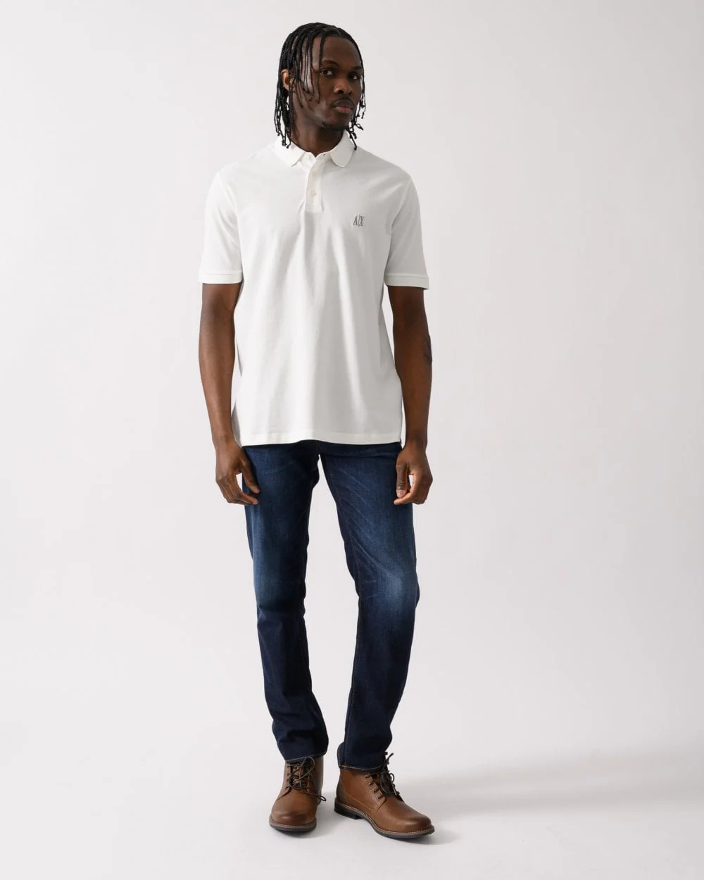 Armani Exchange Mens Embroidered A|X Monogram Short Sleeve Polo Shirt - Off White U0009 - Image 3