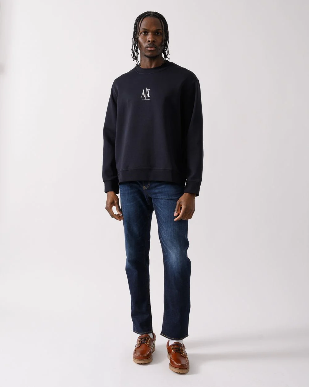Armani Exchange Mens Embroidered A|X Centre Logo Crew Neck Sweatshirt - Deep Navy UB101 - Image 3
