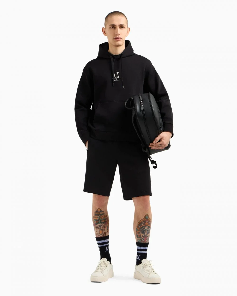 Armani Exchange Mens Embroidered A|X Centre Logo Pullover Hoodie - Black UC001 - Image 2