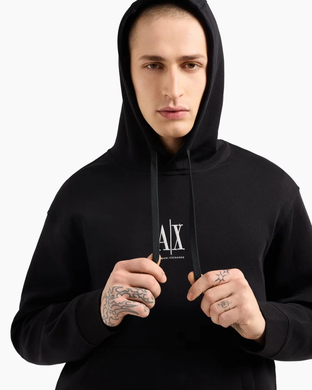 Armani Exchange Mens Embroidered A|X Centre Logo Pullover Hoodie - Black UC001 - Image 3