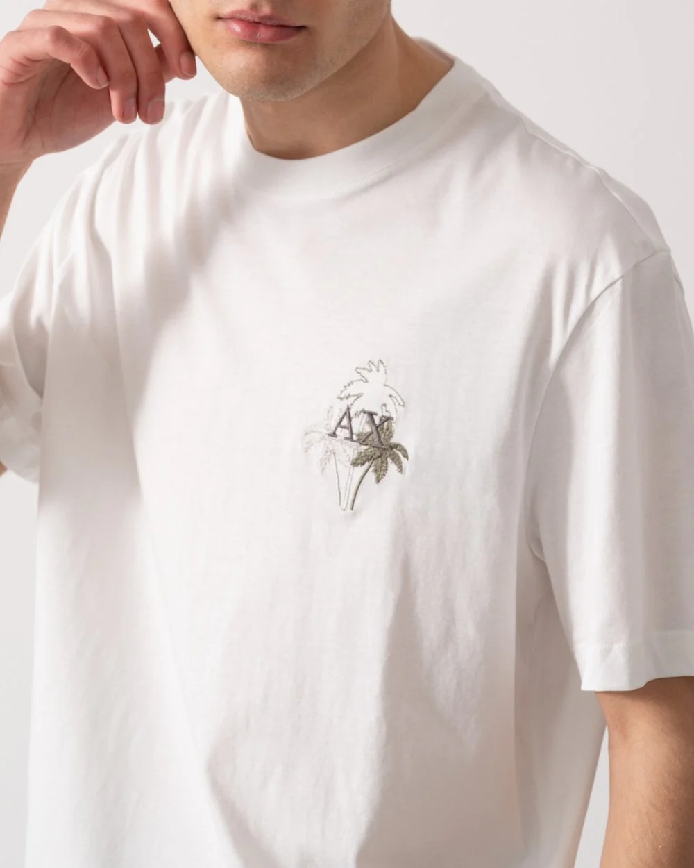 Armani Exchange Mens Palm Trees AX Logo T-Shirt - Off White U0009 - Image 2