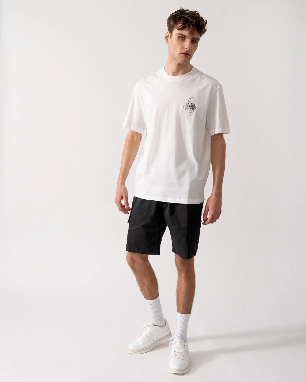 Armani Exchange Mens Palm Trees AX Logo T-Shirt - Off White U0009 - Image 3
