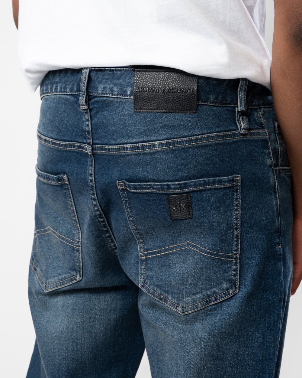 Armani Exchange Mens Logo Pocket Faded Jeans - Image 3