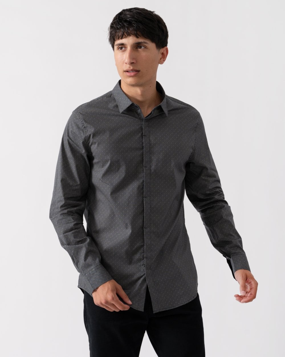 Armani Exchange Mens Long Sleeve AOP Logo Pattern Shirt