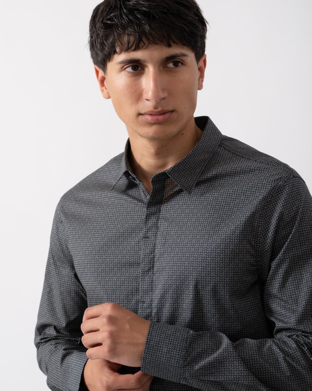Armani Exchange Mens Long Sleeve AOP Logo Pattern Shirt - Image 2