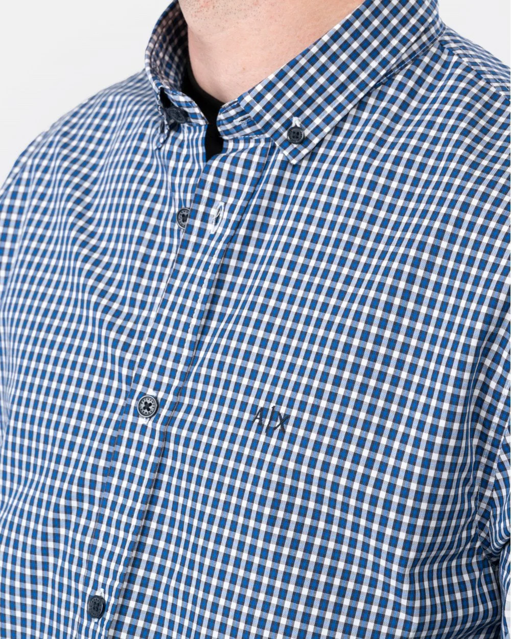 Armani Exchange Mens Long Sleeve Micro Check Shirt - Image 2