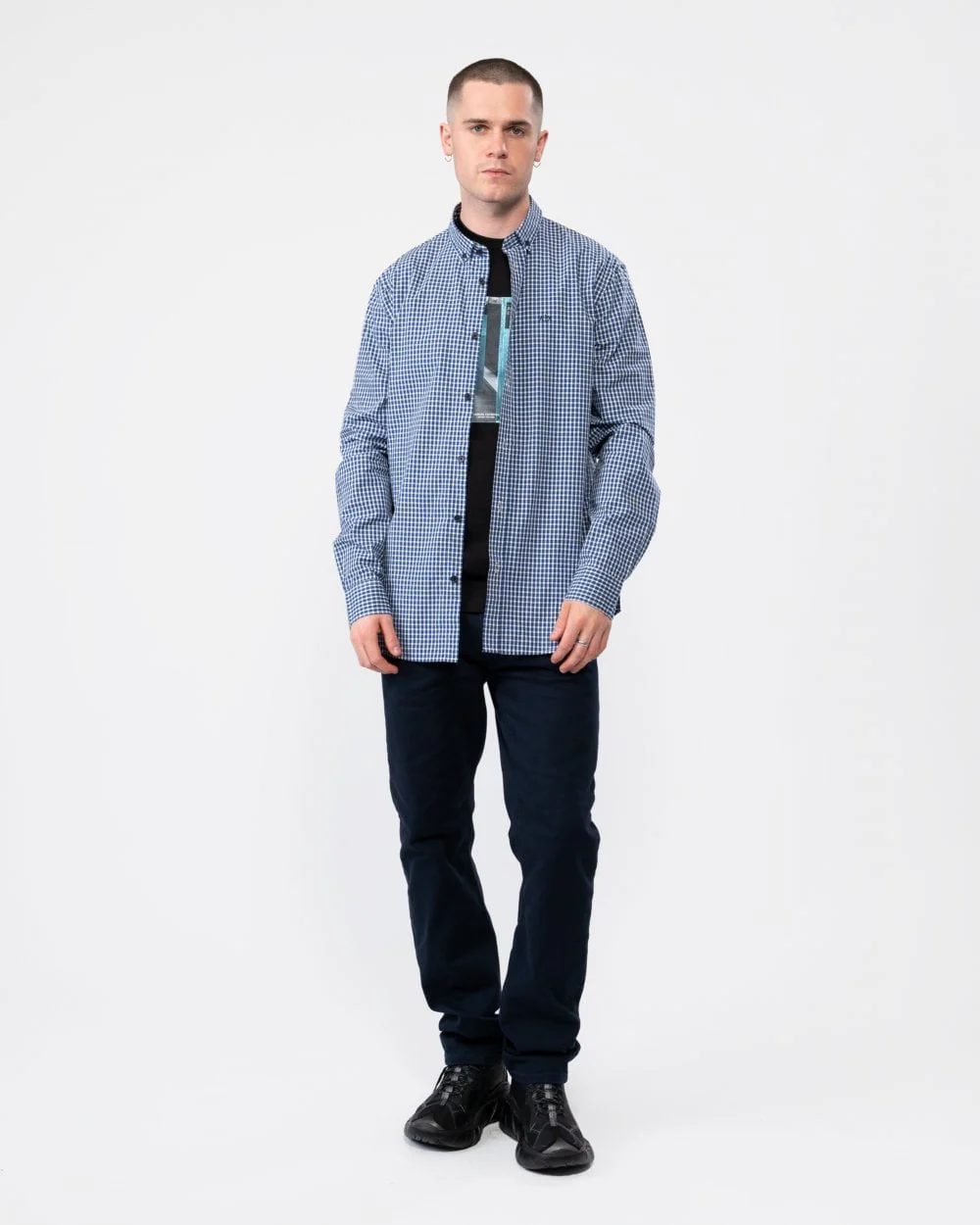 Armani Exchange Mens Long Sleeve Micro Check Shirt - Image 3