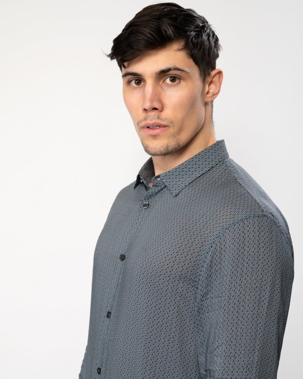 Armani Exchange Mens Long Sleeve Pattern Print Shirt - Urban Chic Geometric Brick 7801 - Image 3