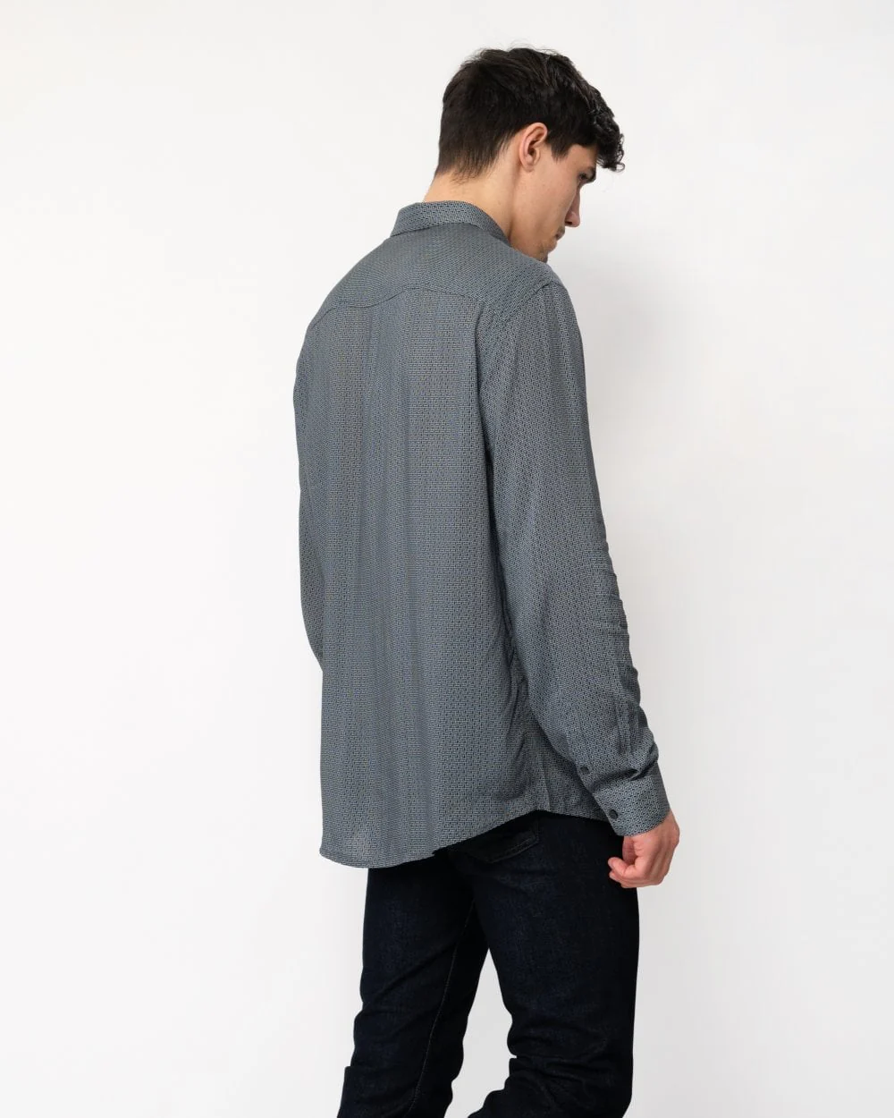 Armani Exchange Mens Long Sleeve Pattern Print Shirt - Urban Chic Geometric Brick 7801 - Image 4