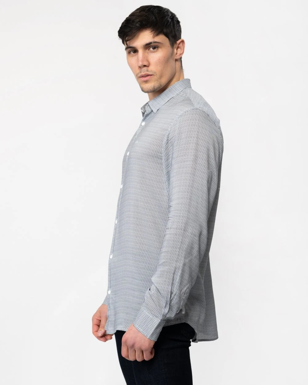 Armani Exchange Mens Long Sleeve Pattern Print Shirt - W/Quarry Irregular Lines 71BA - Image 3