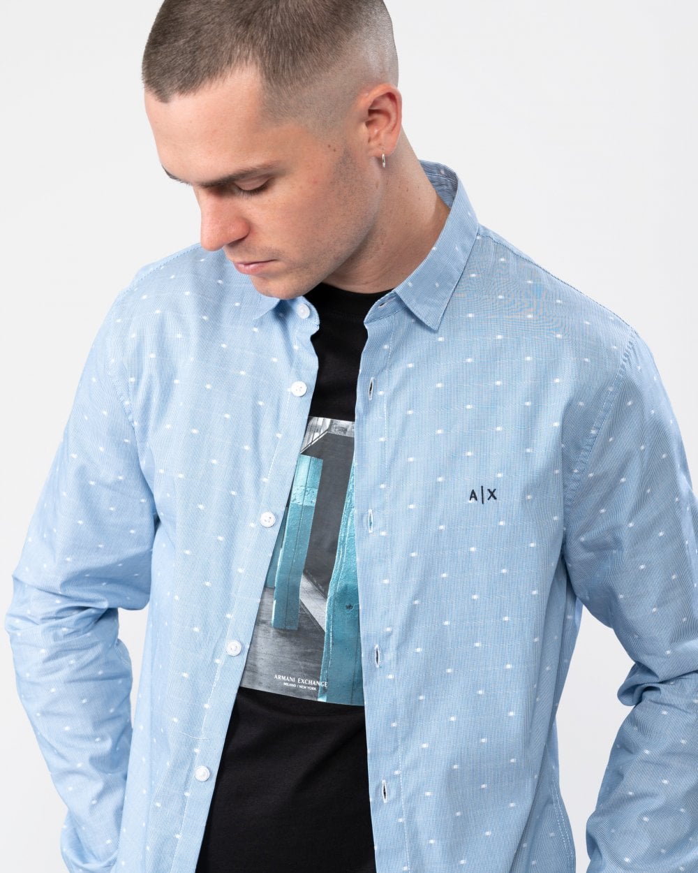 Armani Exchange Mens Long Sleeve Spotted Shirt - Image 2
