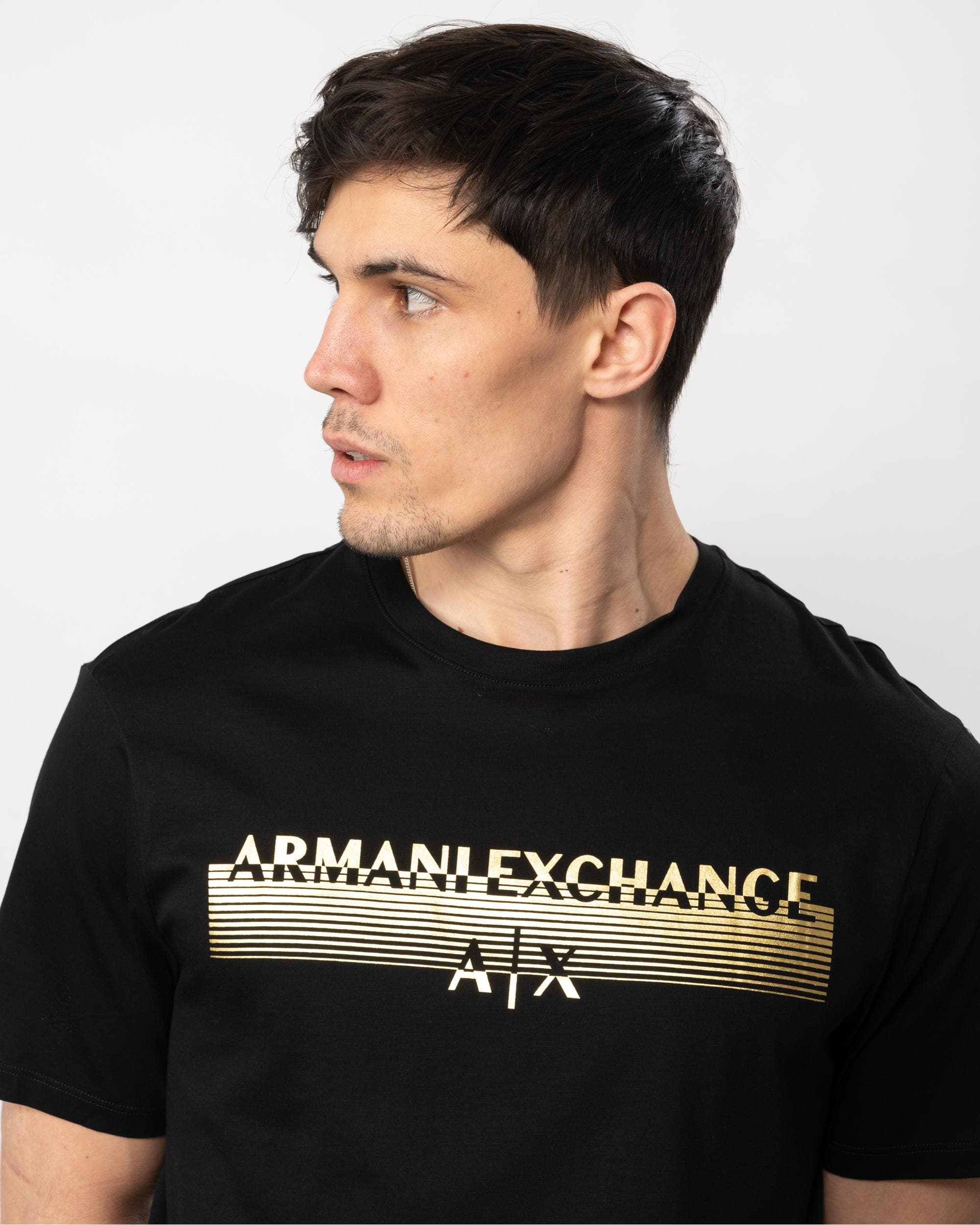 Armani Exchange Mens Metallic Striped Logo T-Shirt - Image 2