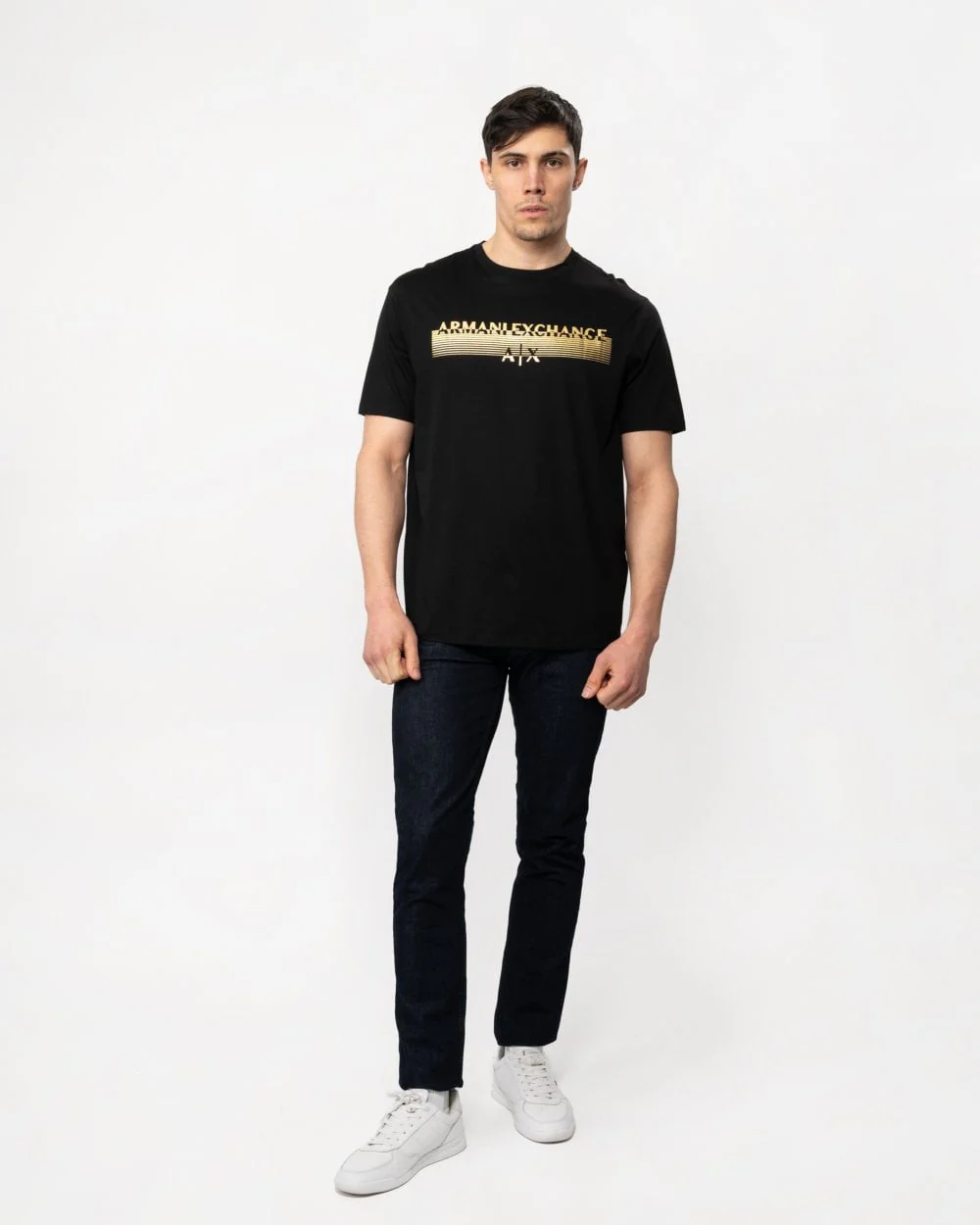 Armani Exchange Mens Metallic Striped Logo T-Shirt - Image 3
