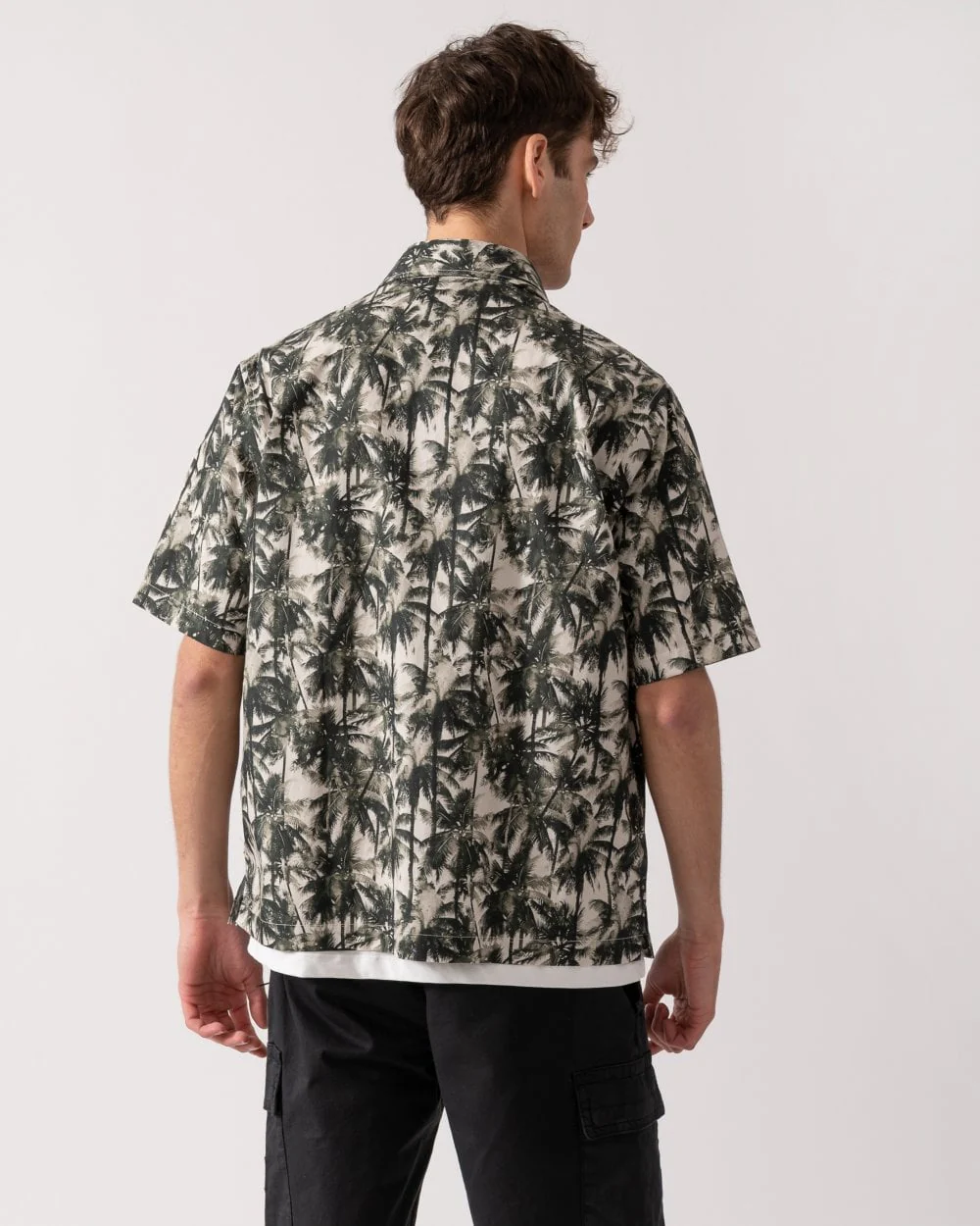 Armani Exchange Mens Palm Tree Print Hawaiian Shirt - Optic White/Green Resort F0039 - Image 4