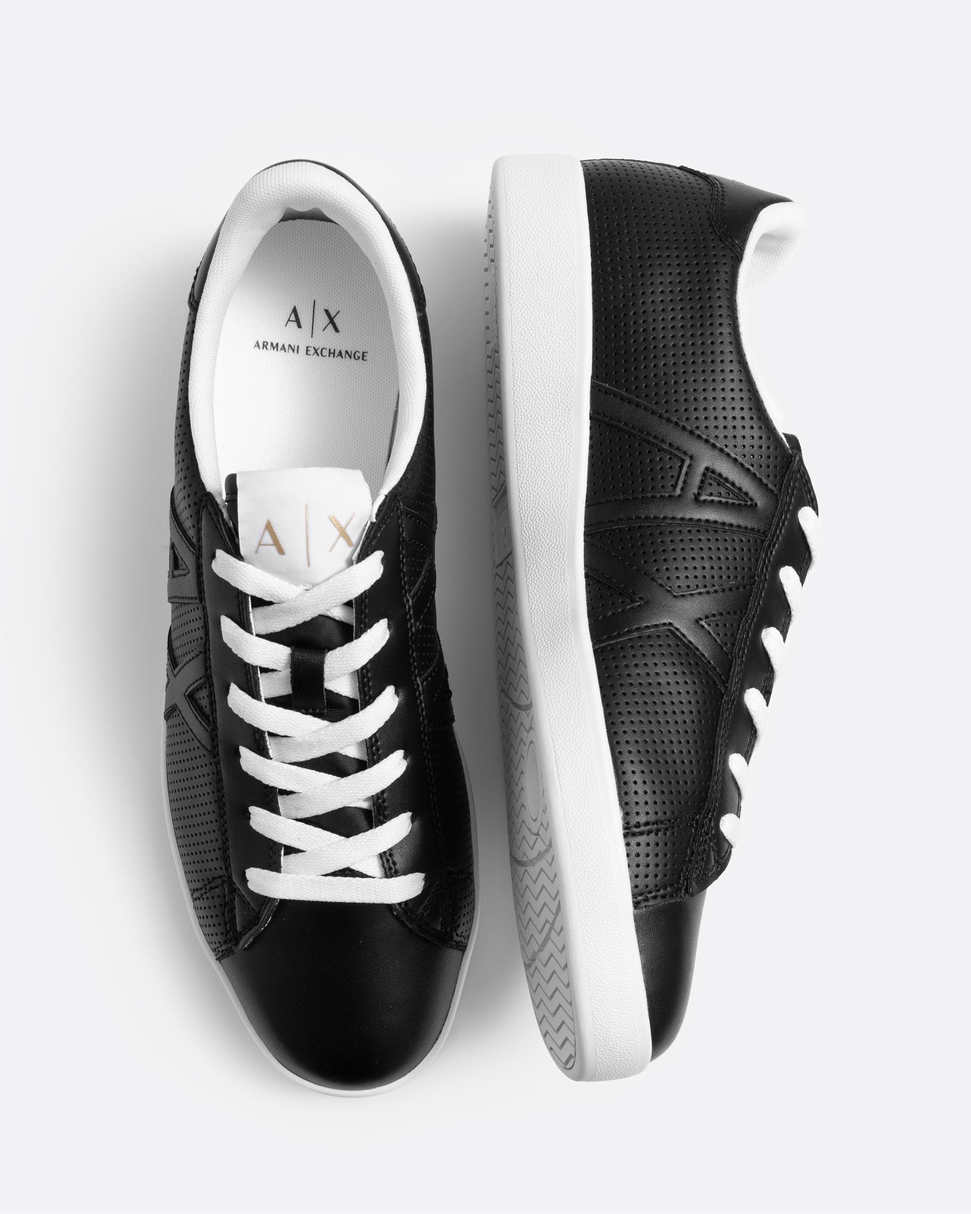 Armani Exchange Mens Perforated Leather Sneakers With AX Logo - Image 2