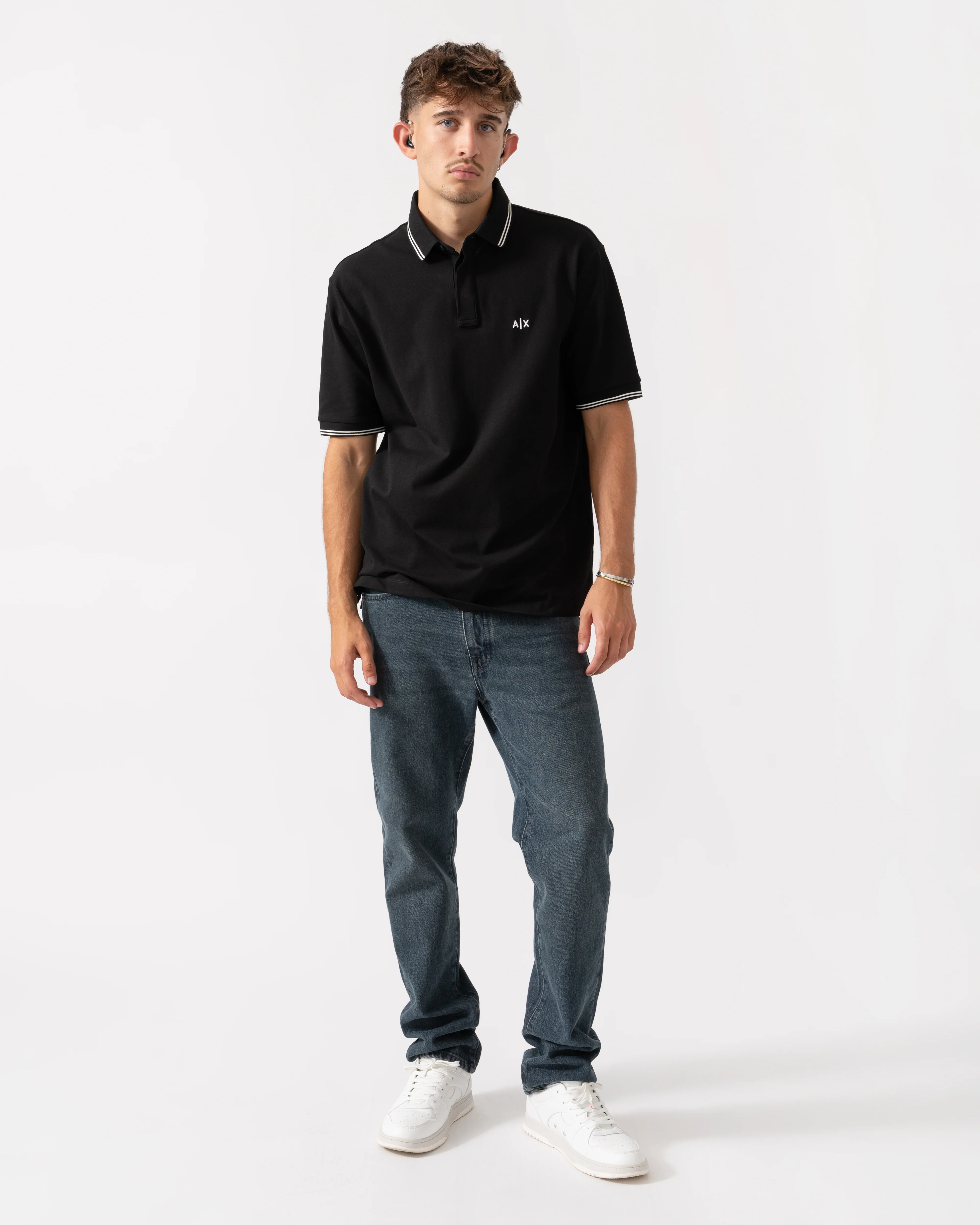 Armani Exchange Mens A|X Monogram Polo Shirt with Double Tipping - Black UC001 - Image 2