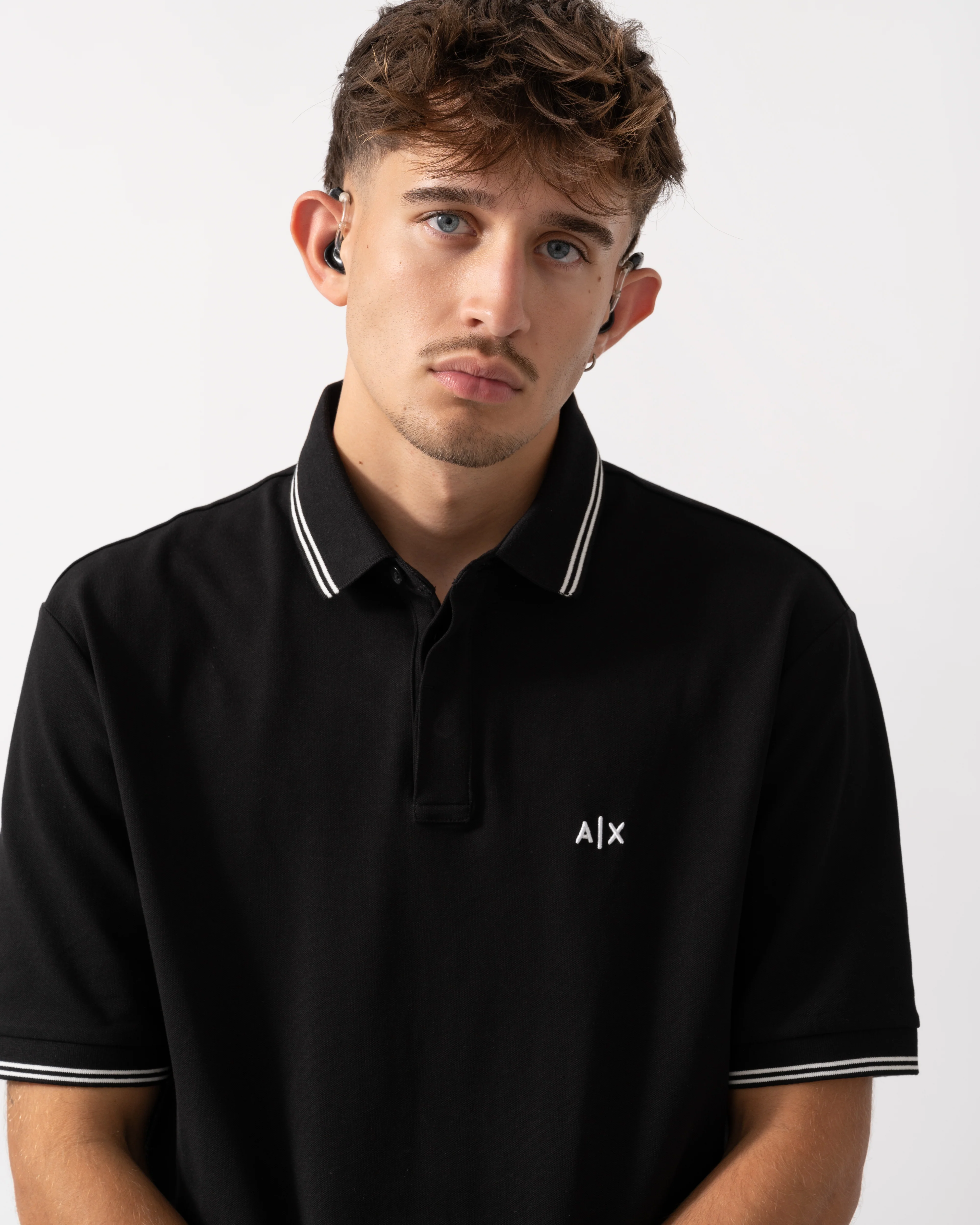Armani Exchange Mens A|X Monogram Polo Shirt with Double Tipping - Black UC001 - Image 3