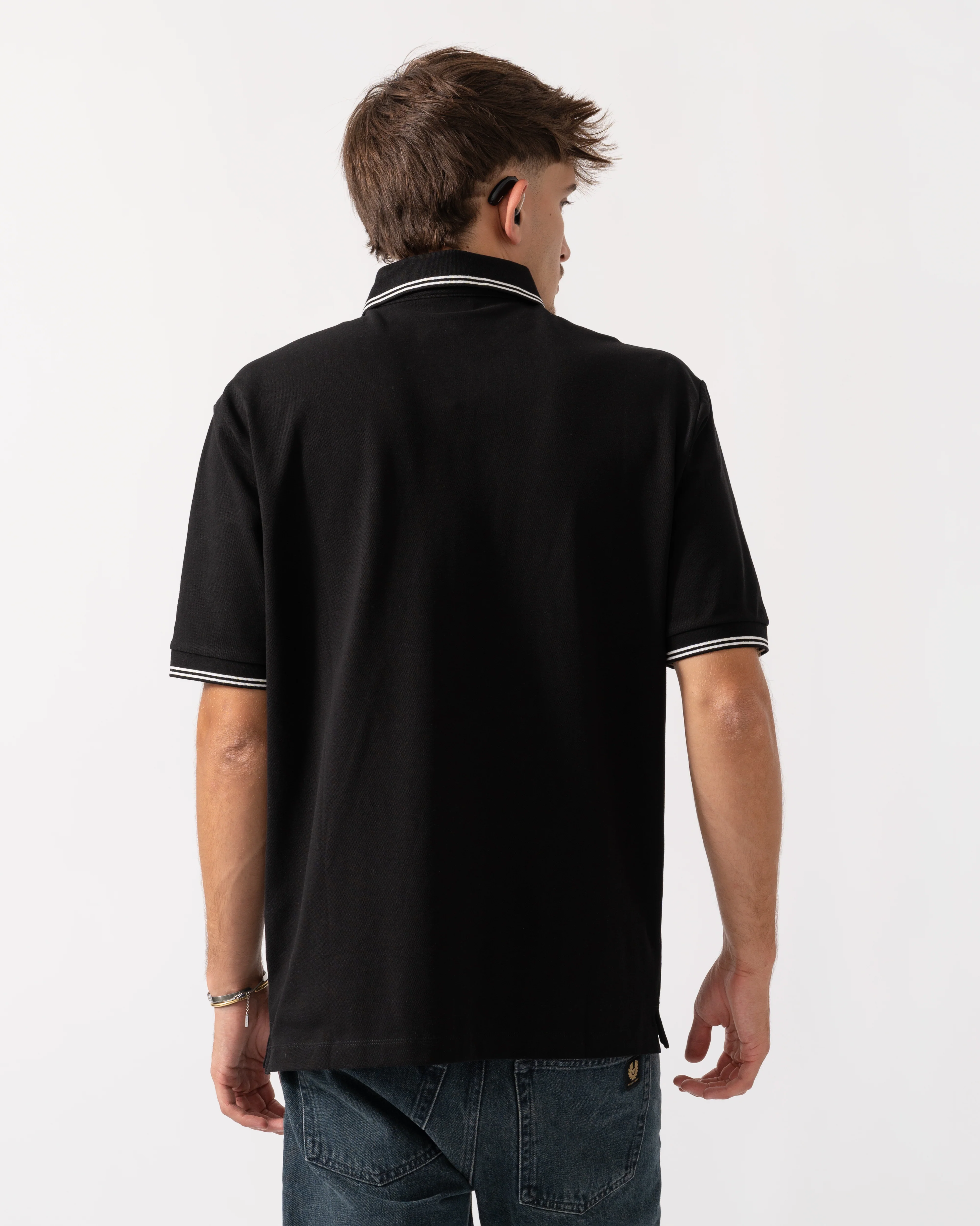 Armani Exchange Mens A|X Monogram Polo Shirt with Double Tipping - Black UC001 - Image 4