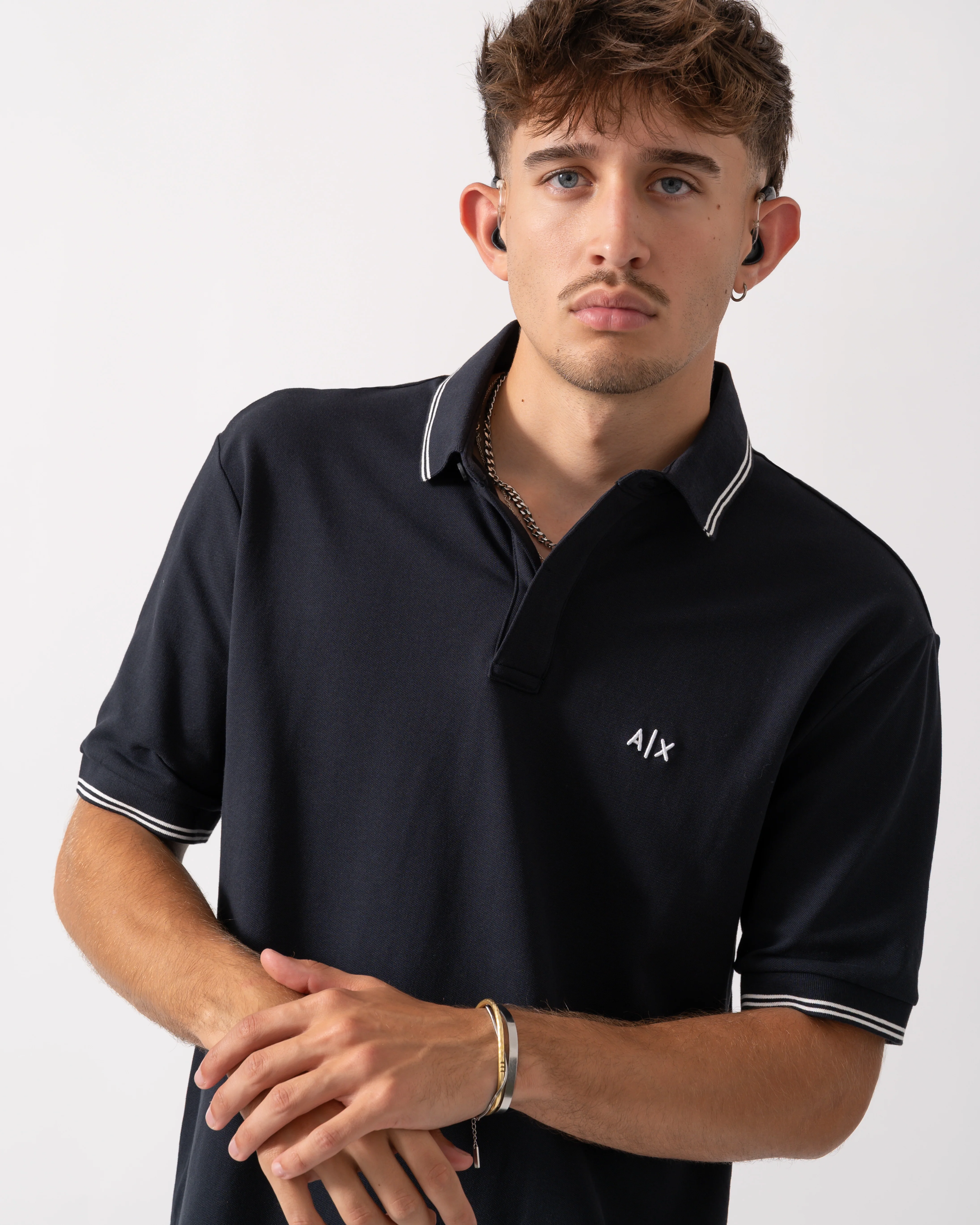 Armani Exchange Mens A|X Monogram Polo Shirt with Double Tipping - Deep Navy UB101 - Image 3