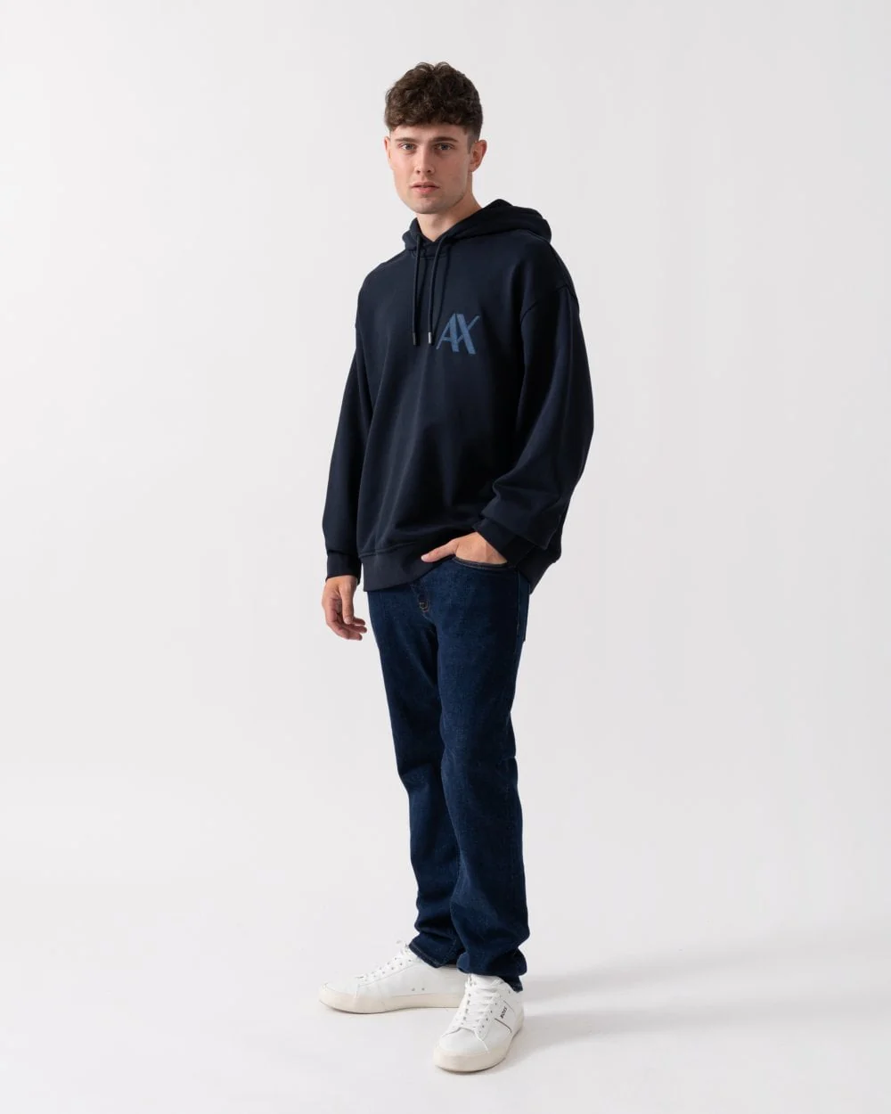 Armani Exchange Mens Pullover Monogram Logo Hoodie - Image 3