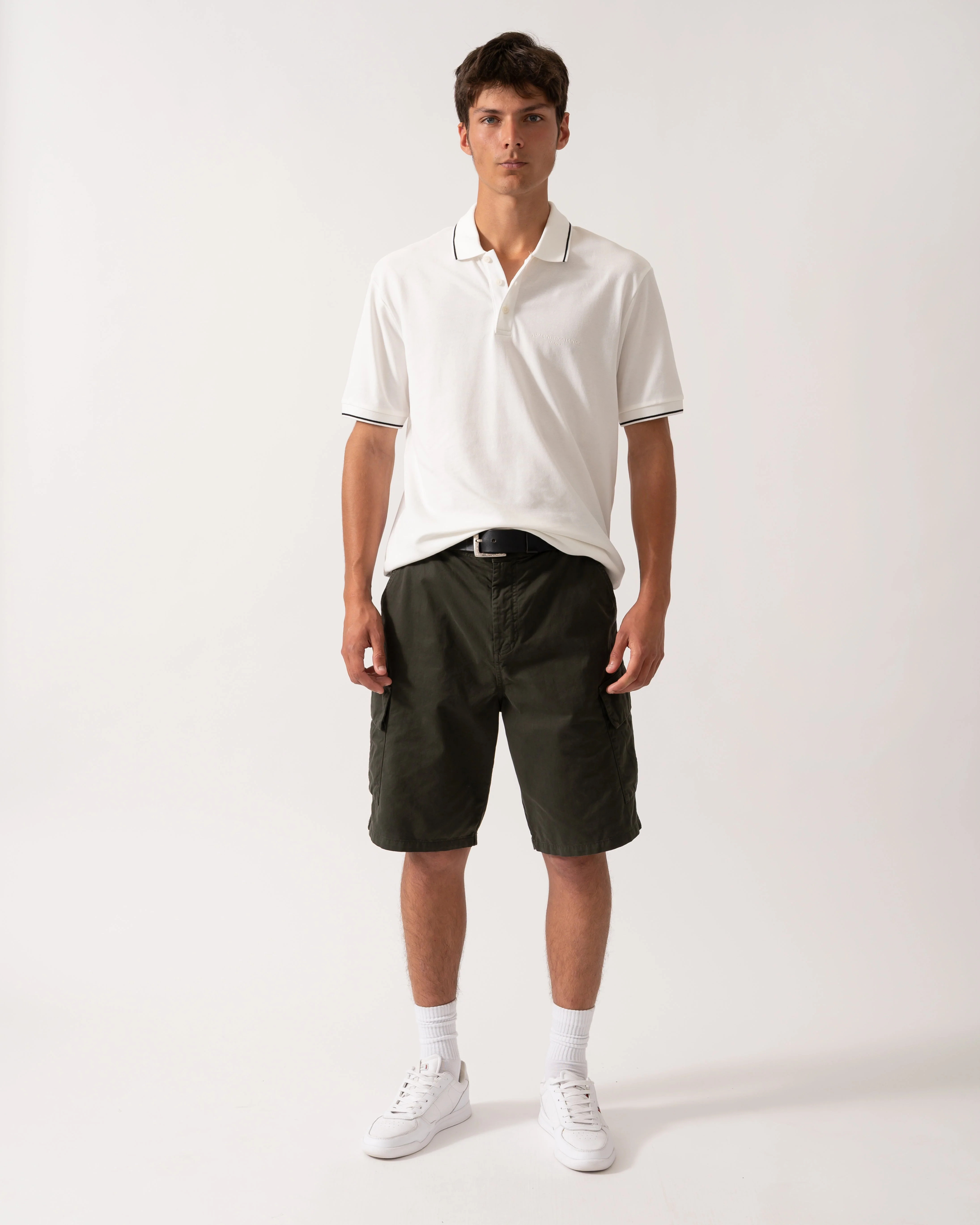 Armani Exchange Mens Regular Fit Mercerised Cotton Polo Shirt - Off White U0009 - Image 3