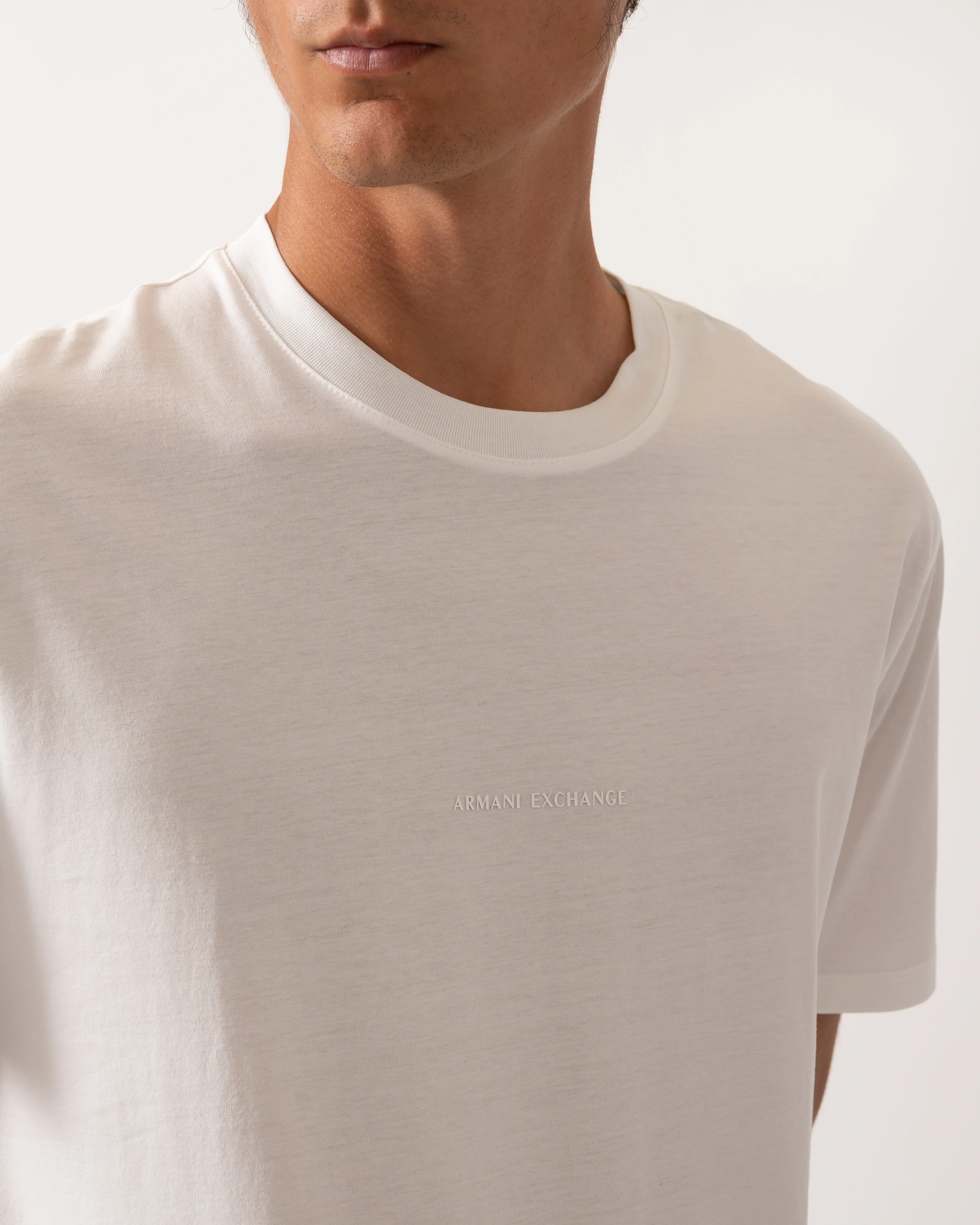 Armani Exchange Mens Regular Fit Mercerised Cotton T-Shirt - Off White U0009 - Image 2
