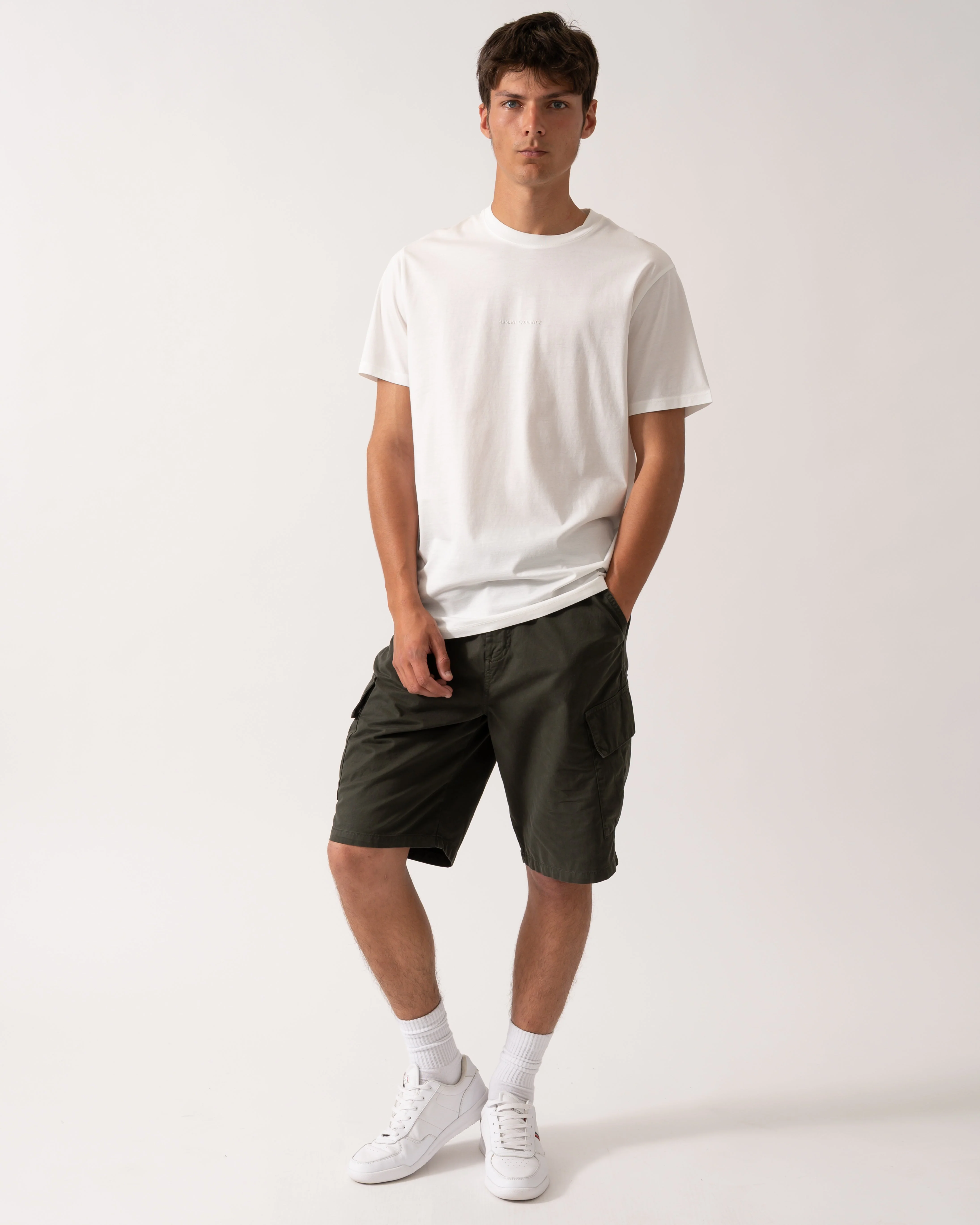 Armani Exchange Mens Regular Fit Mercerised Cotton T-Shirt - Off White U0009 - Image 3