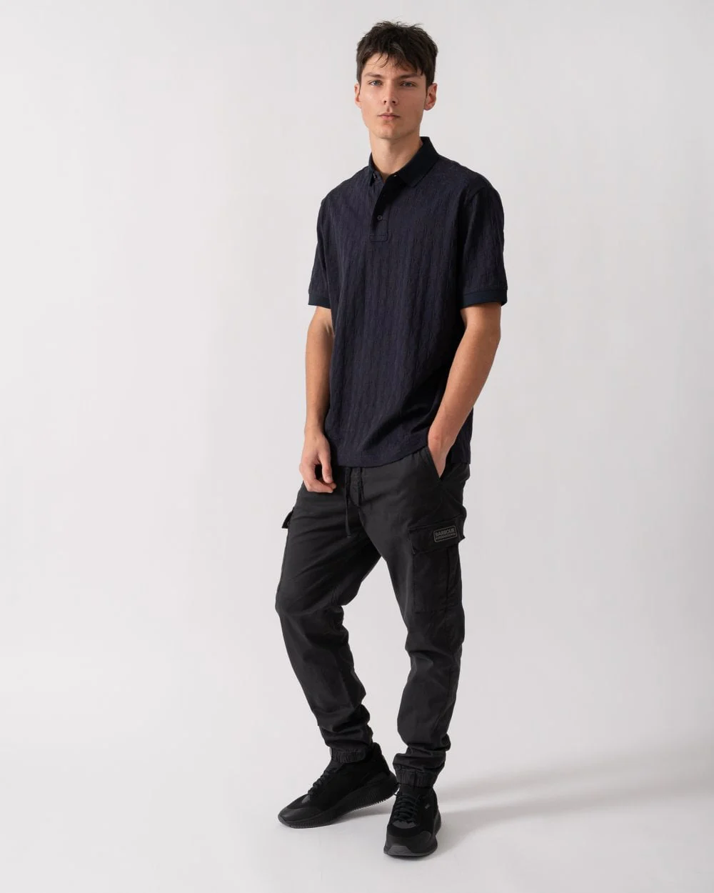 Armani Exchange Mens Regular Fit Polo Shirt with Tone-On-Tone Allover Logo - Deep Navy UB101 - Image 3