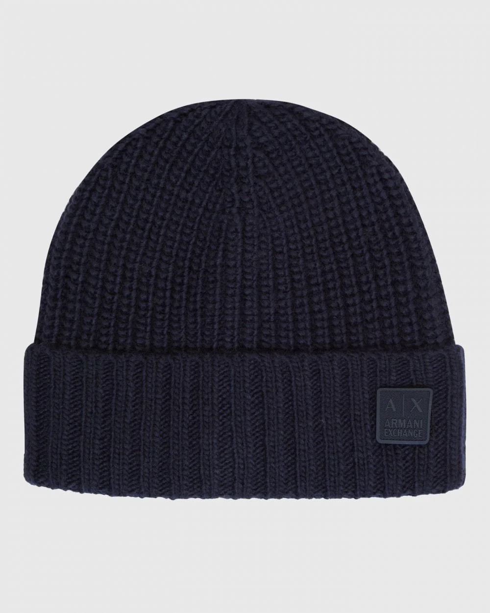 Armani Exchange Mens Rib Knit Patch Logo Beanie - Image 3