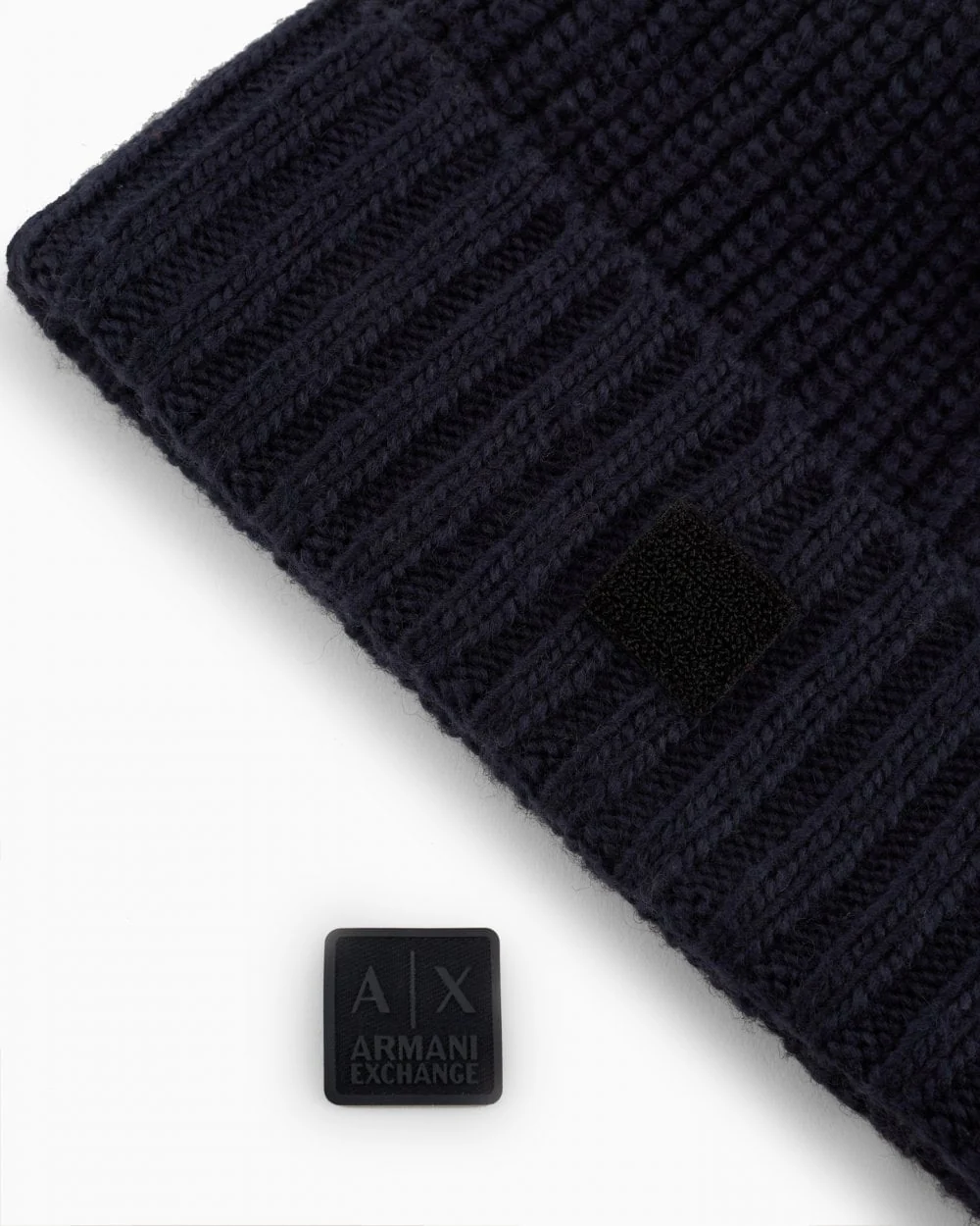 Armani Exchange Mens Rib Knit Patch Logo Beanie - Image 4