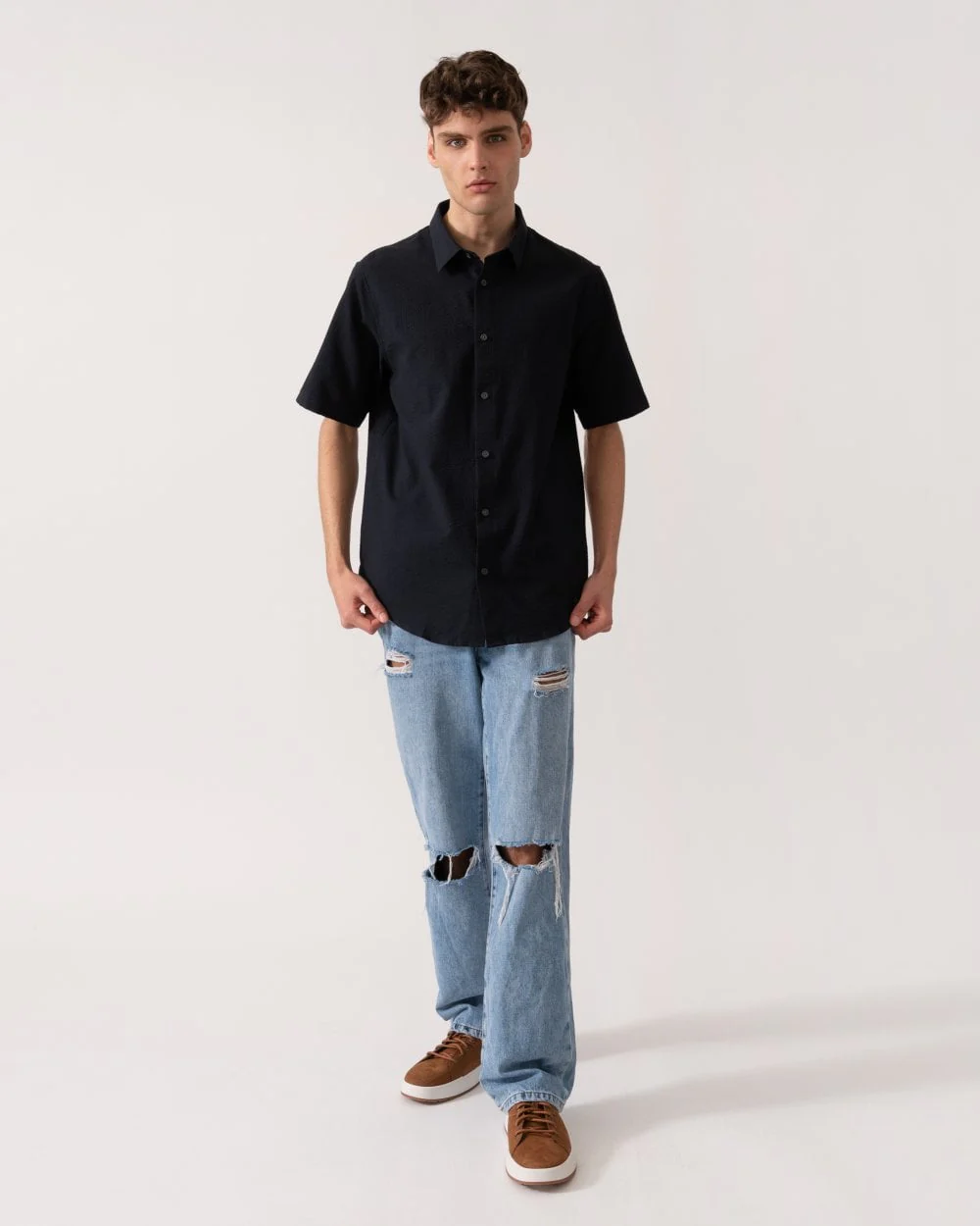 Armani Exchange Mens Short Sleeved Seersucker Shirt - Deep Navy UB101 - Image 2