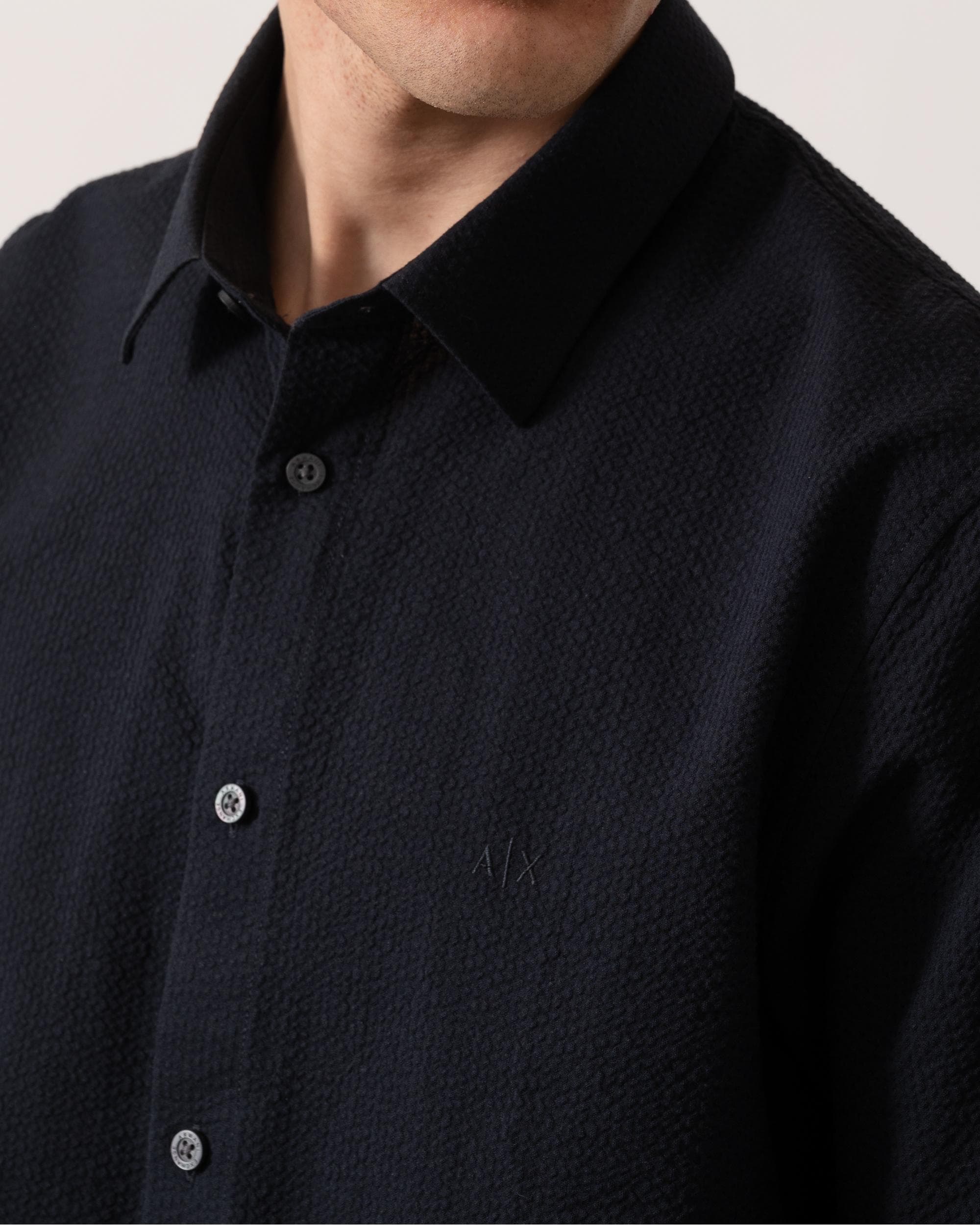Armani Exchange Mens Short Sleeved Seersucker Shirt - Deep Navy UB101 - Image 3