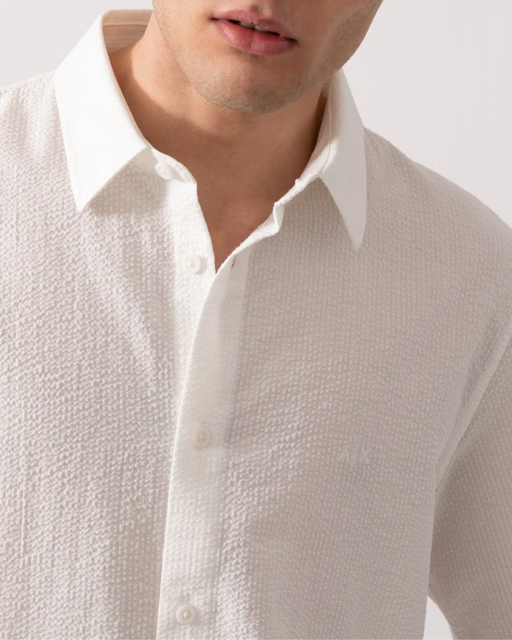 Armani Exchange Mens Short Sleeved Seersucker Shirt - Off White U0009 - Image 2