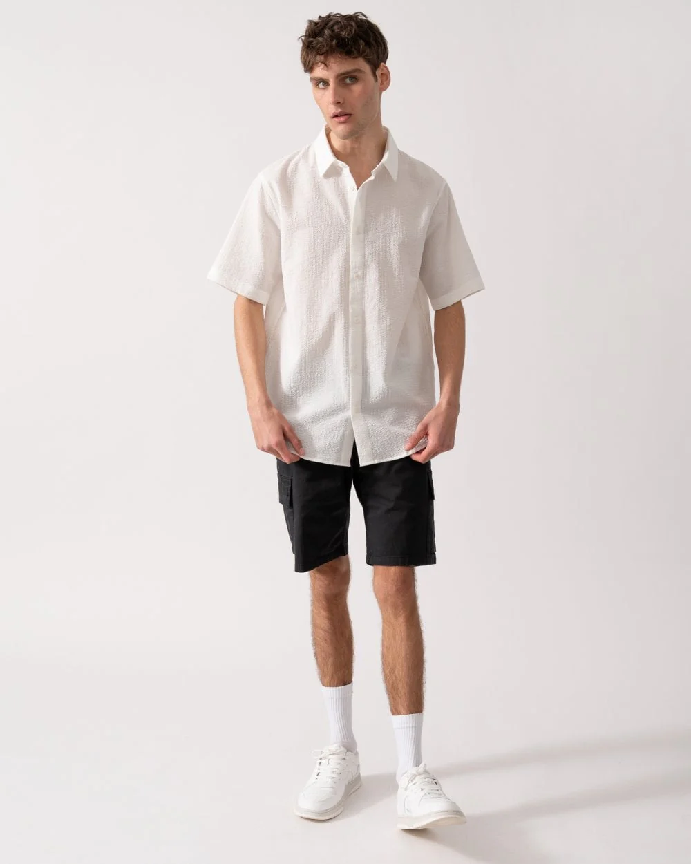 Armani Exchange Mens Short Sleeved Seersucker Shirt - Off White U0009 - Image 3