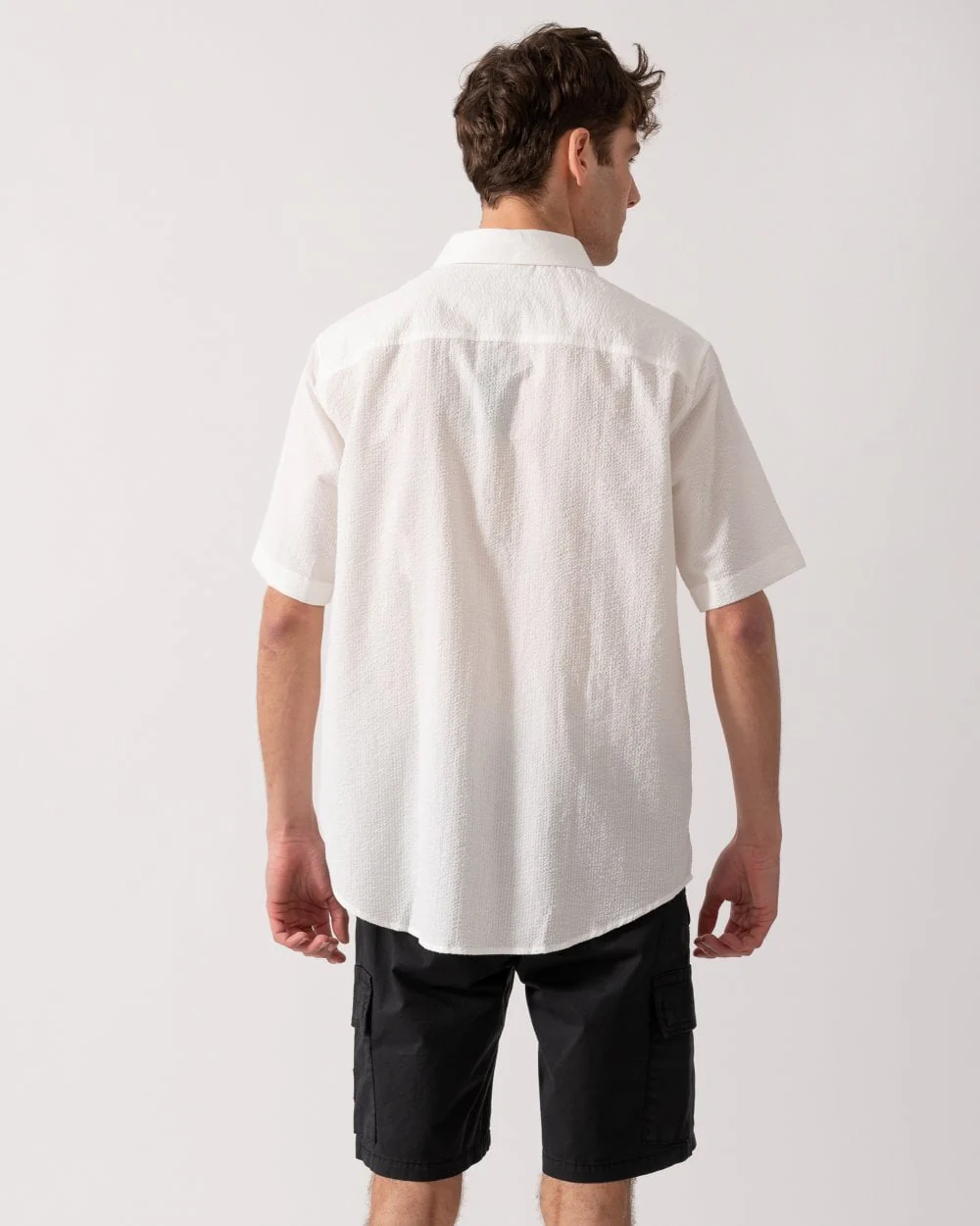 Armani Exchange Mens Short Sleeved Seersucker Shirt - Off White U0009 - Image 4